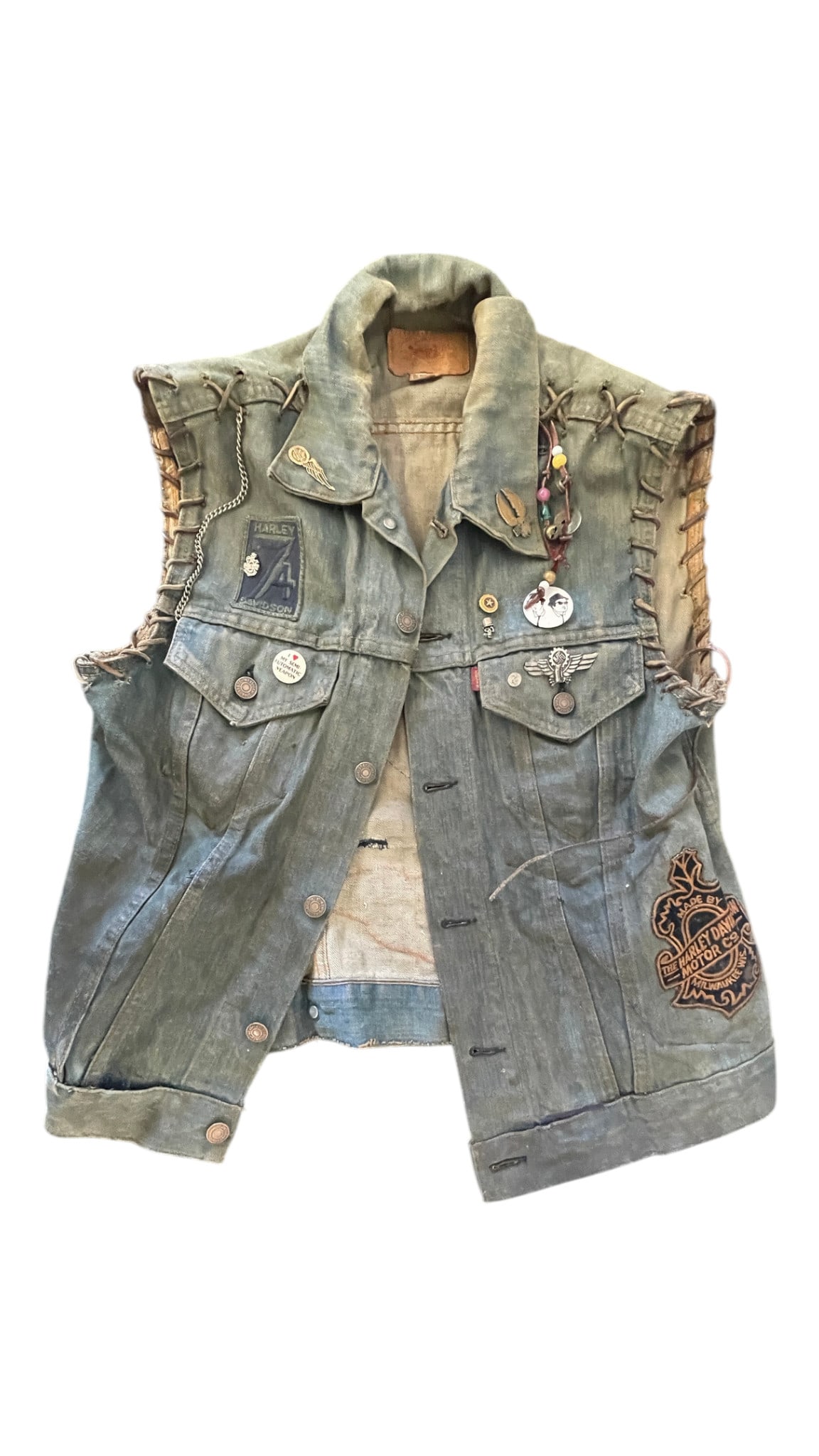 Distressed Harley Davidson Denim Biker Vest (1 of 6)