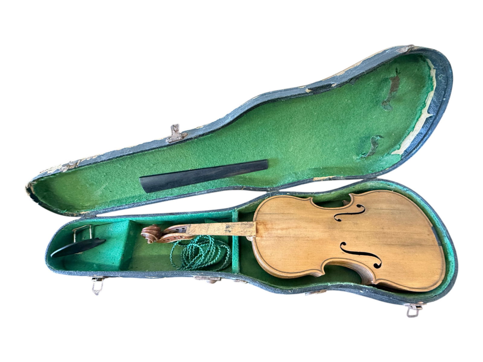 Antique Violin in Green Lined Case: Antique Violin in Green Lined Case