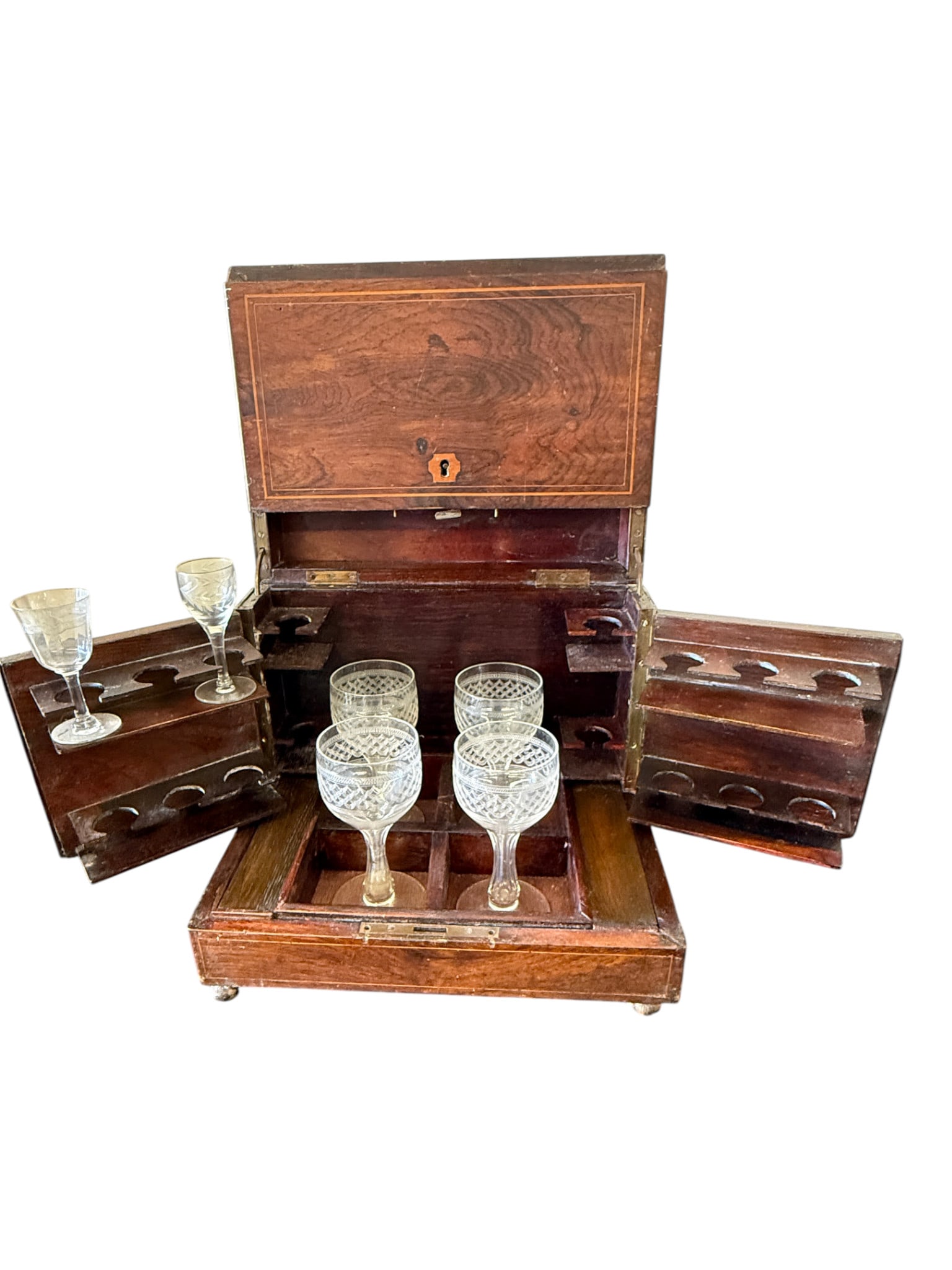 Antique Tantalus Style Liquor Box with Glasses: Antique Tantalus Style Liquor Box with Glasses