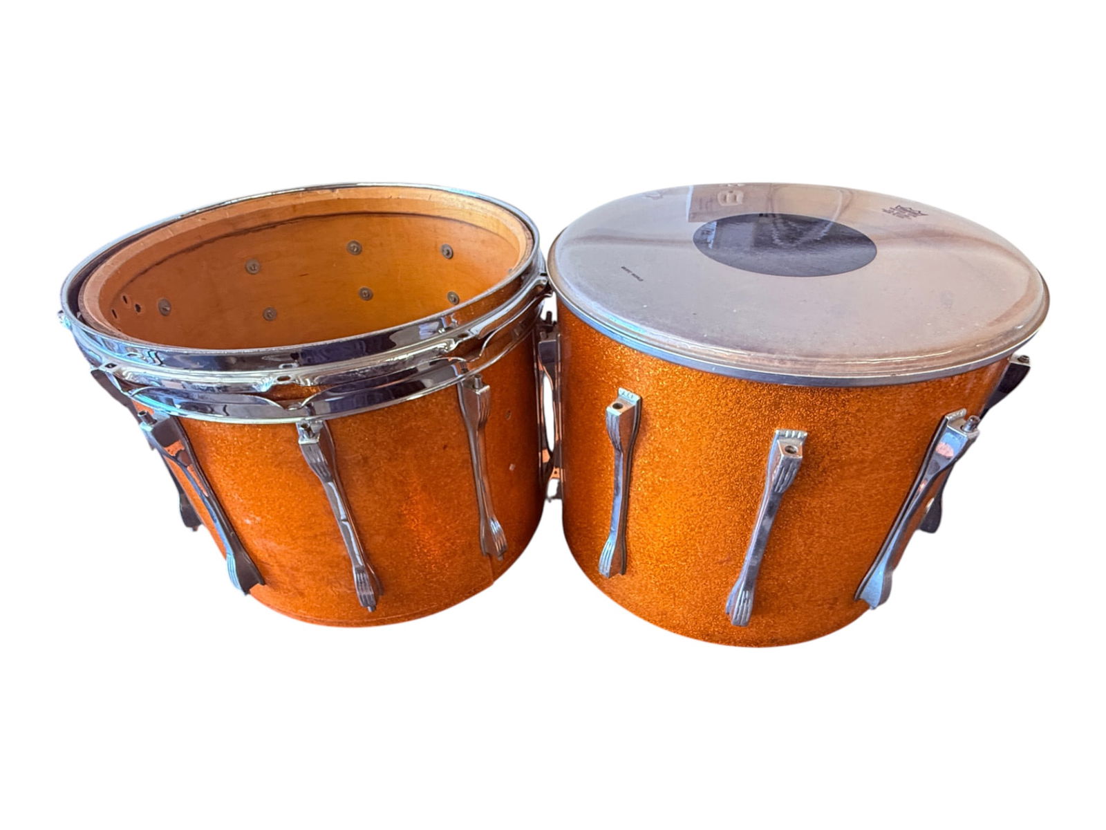 Pair of Vintage Orange Sparkle Tom Drums: Pair of Vintage Orange Sparkle Tom Drums