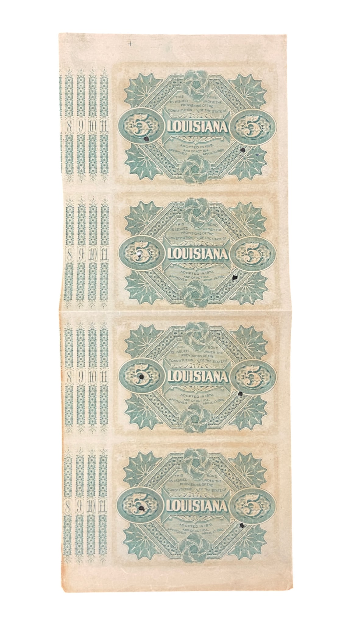 Louisiana Uncut $5 Bill Sheet: Louisiana Uncut $5 Bill Sheet
