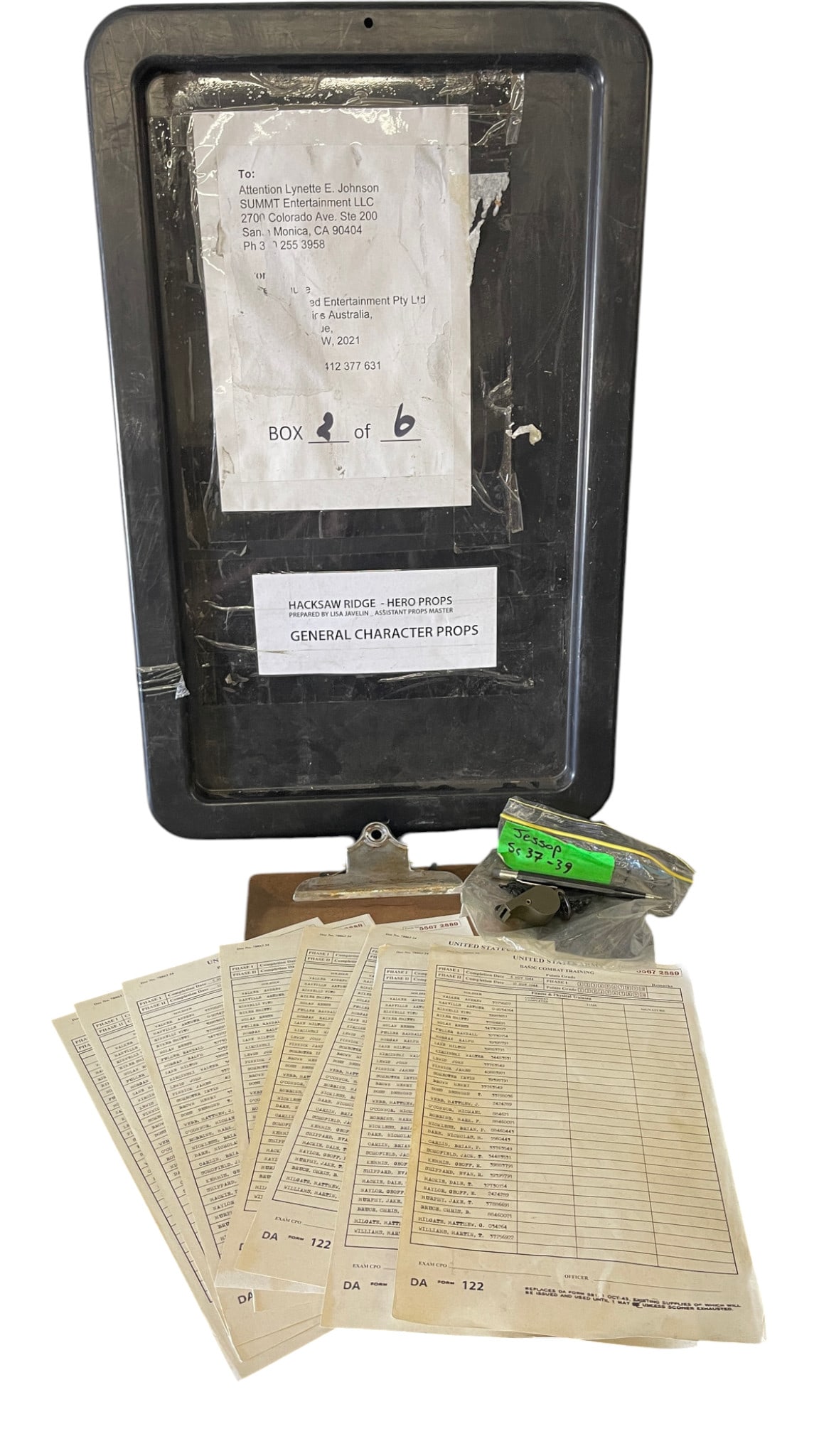 Hacksaw Ridge Original Character Props - Corporal Jessop Pen, Whistle & Combat Training Papers: Hacksaw Ridge Original Character Props - Corporal Jessop (Ben O'Toole) Pen, Whistle & Combat Training Papers. SC 37-39