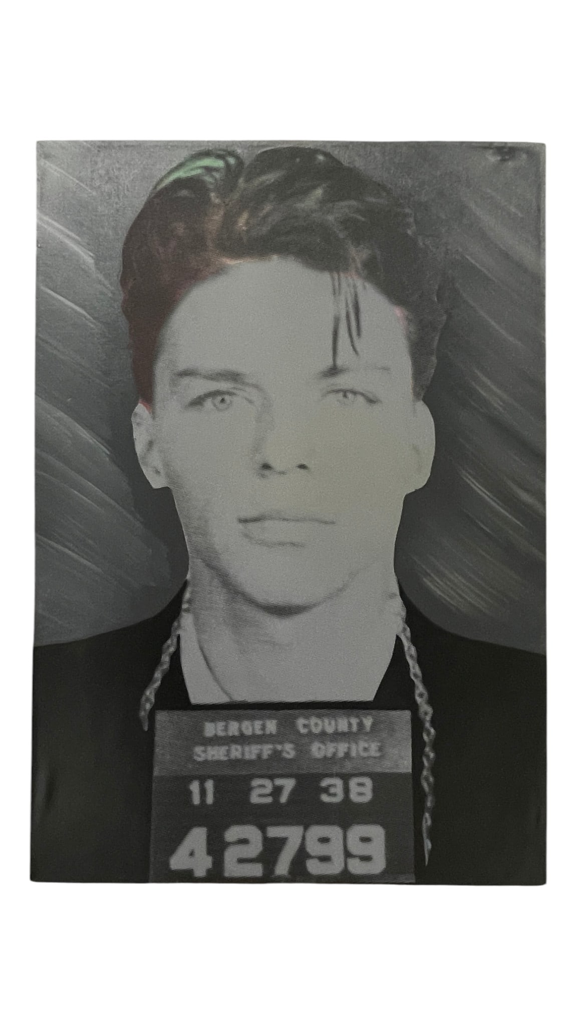 Steve Kaufman - Frank Sinatra Mugshot (Gray) Signed and Numbered Silkscreen on Canvas: Steve Kaufman - Frank Sinatra Mugshot (Gray) Signed and Numbered Screenprint on Canvas. Two signatures with inscription on verso reading, "To a real swinger". Numbered 59/150. From the Centaur Sculptu