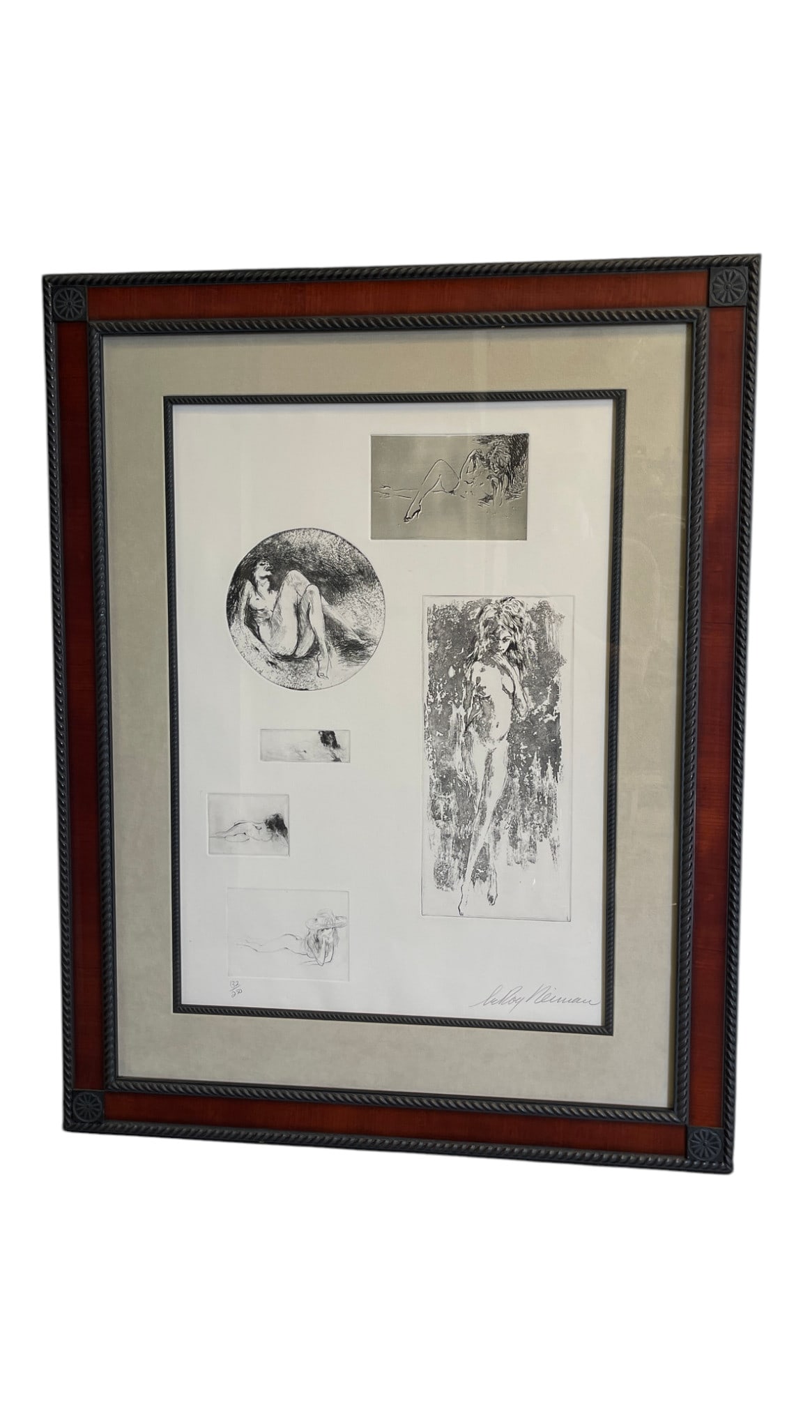 LeRoy Neiman “Six Nudes?? Signed Limited Edition Etching 132/250: LeRoy Neiman “Six Nudes” Signed Limited Edition Etching 132/250. Size with frame: 31 1/2" x 40 1/2". Centaur Sculpture Galleries COA on verso.