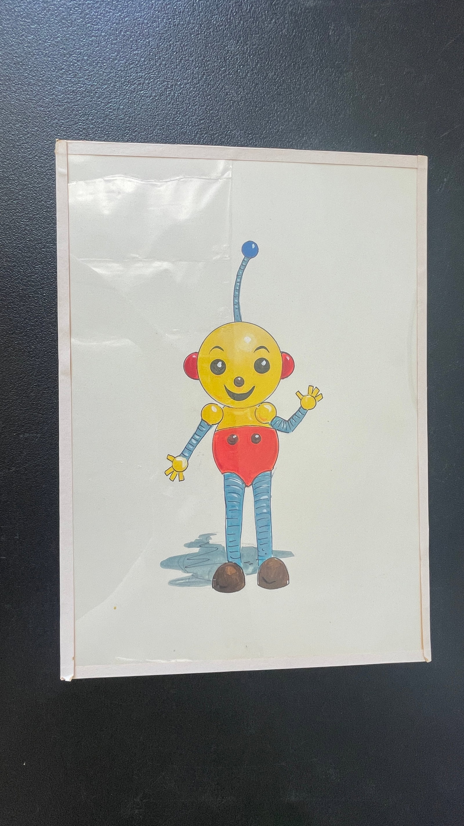 Original Hand-Drawn Cartoon Robot Illustration on Paper: Original Hand-Drawn Cartoon Robot Illustration on Paper
