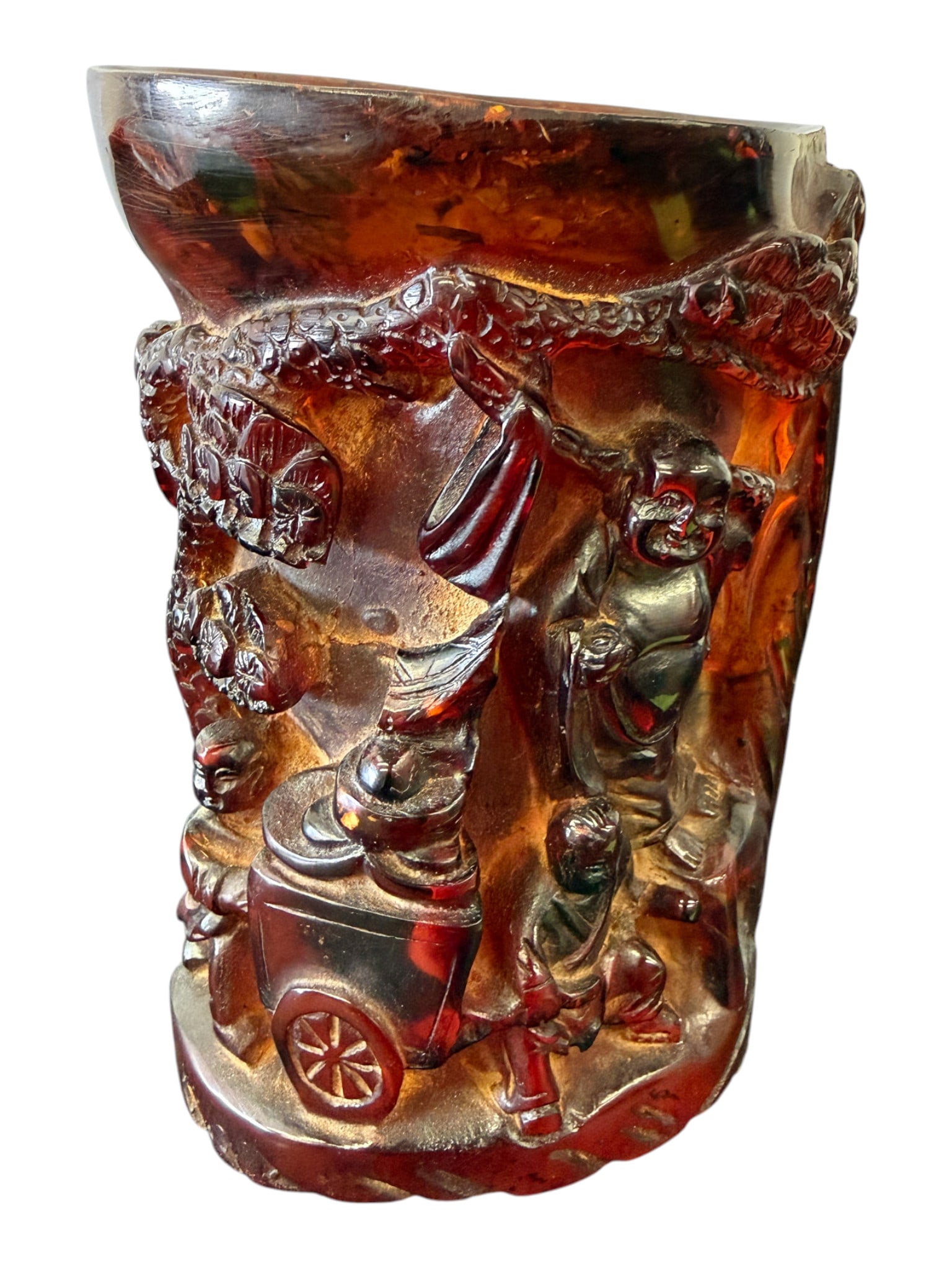 Chinese Red Amber Carved Libation Cup Signed/Inscribed (1 of 4)