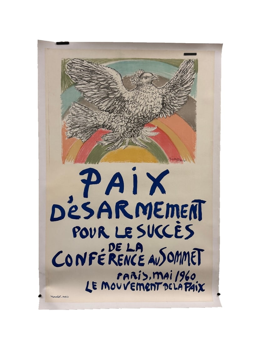PABLO PICASSO Paix Disarmement Peace Linen Backed Mourlot-Paris Lithograph: PABLO PICASSO Paix Disarmement Peace Linen Backed Mourlot-Paris Lithograph. Size is 34" x 50".