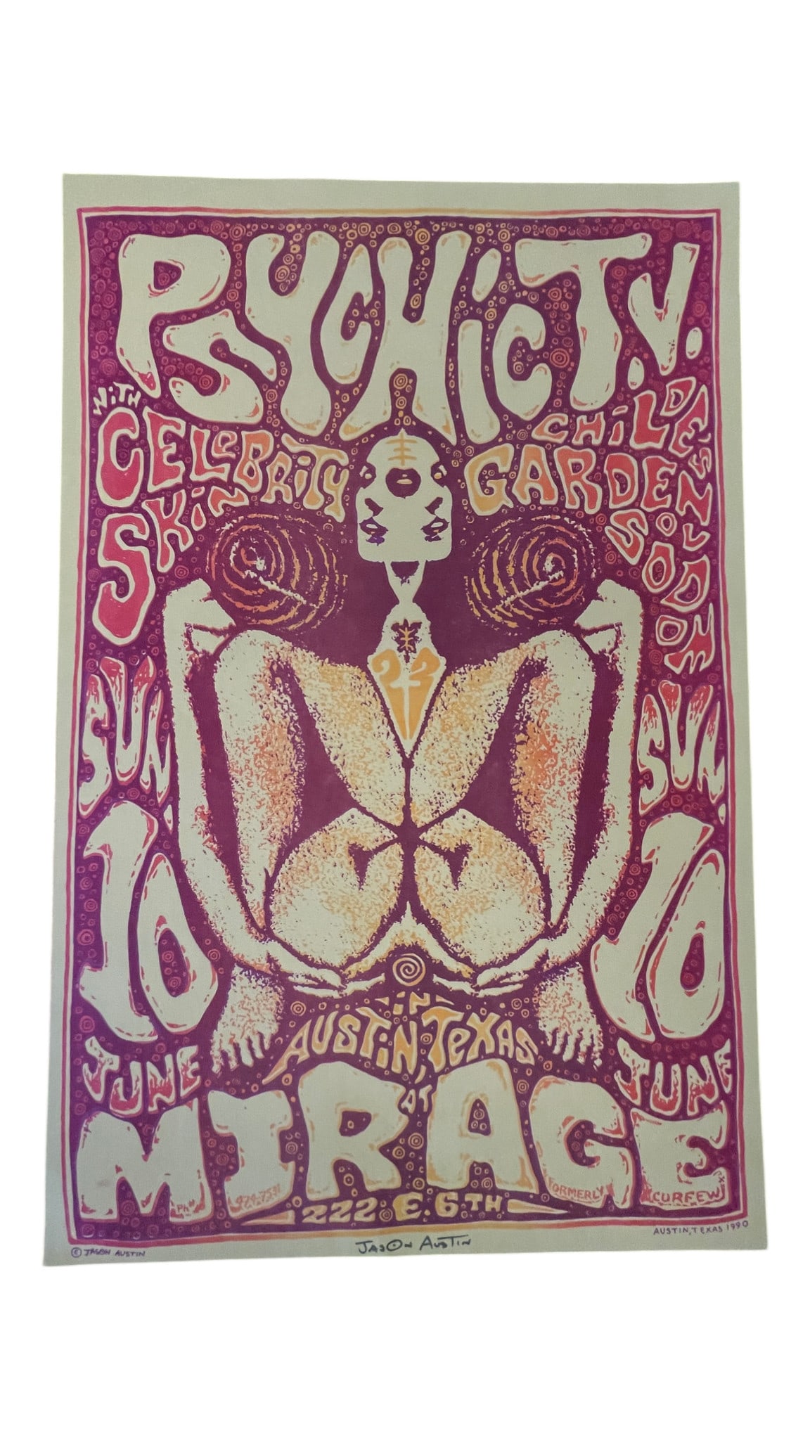 Psychic TV Poster - June 10 1990 Mirage Club, Austin Texas Concert Signed by Jason Austin (1 of 8)