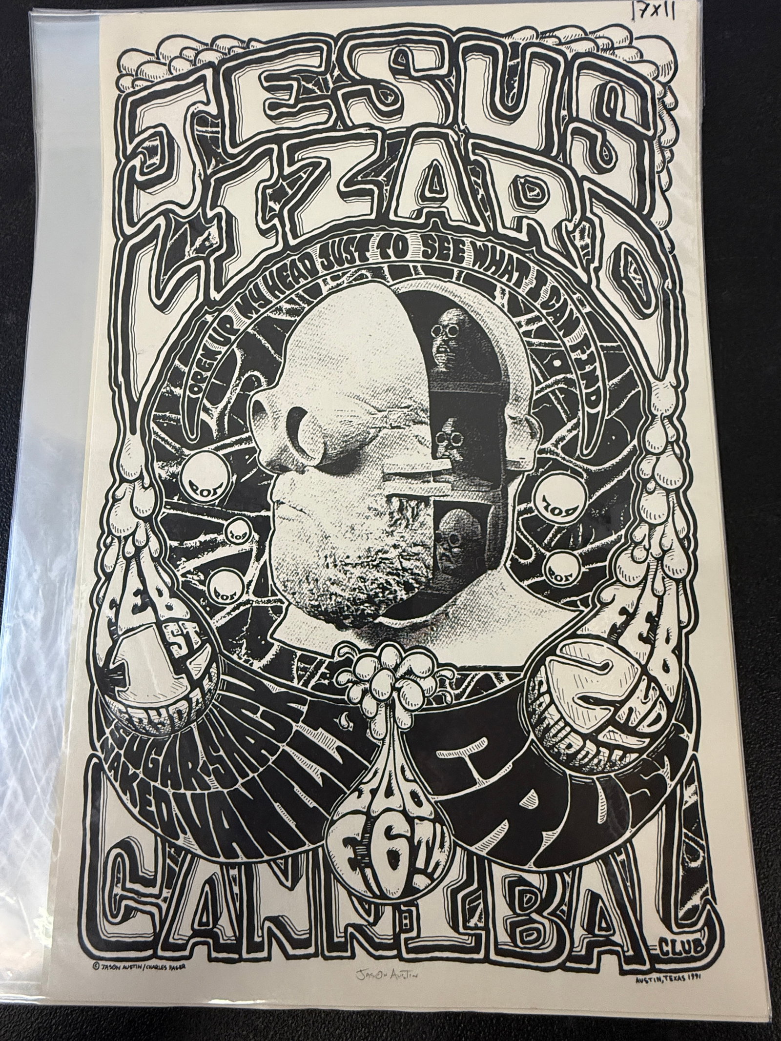 Jesus Lizard at Cannibal Club Vintage Concert Poster Signed by Jason Austin 1991: Jesus Lizard and Cannibal Vintage Concert Poster Signed by Jason Austin 1991
