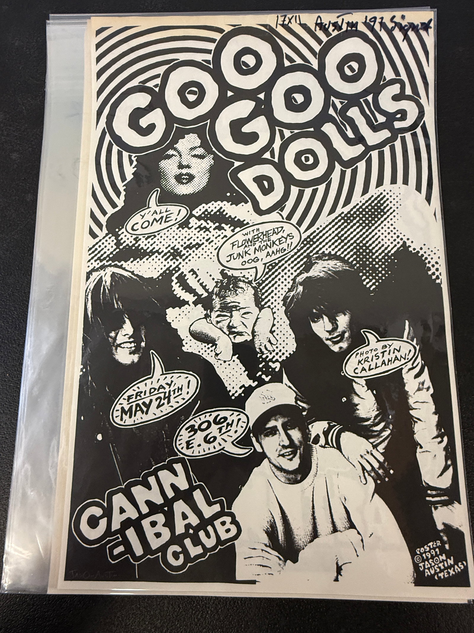 Goo Goo Dolls at Cannibal Club Vintage Concert Poster Signed by Jason Austin 1991 (1 of 4)