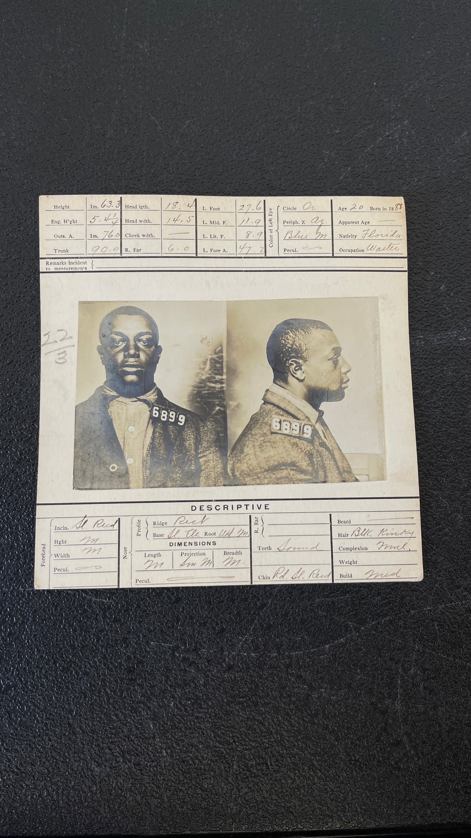 Antique Inmate Convict Police Mugshot (1 of 2)