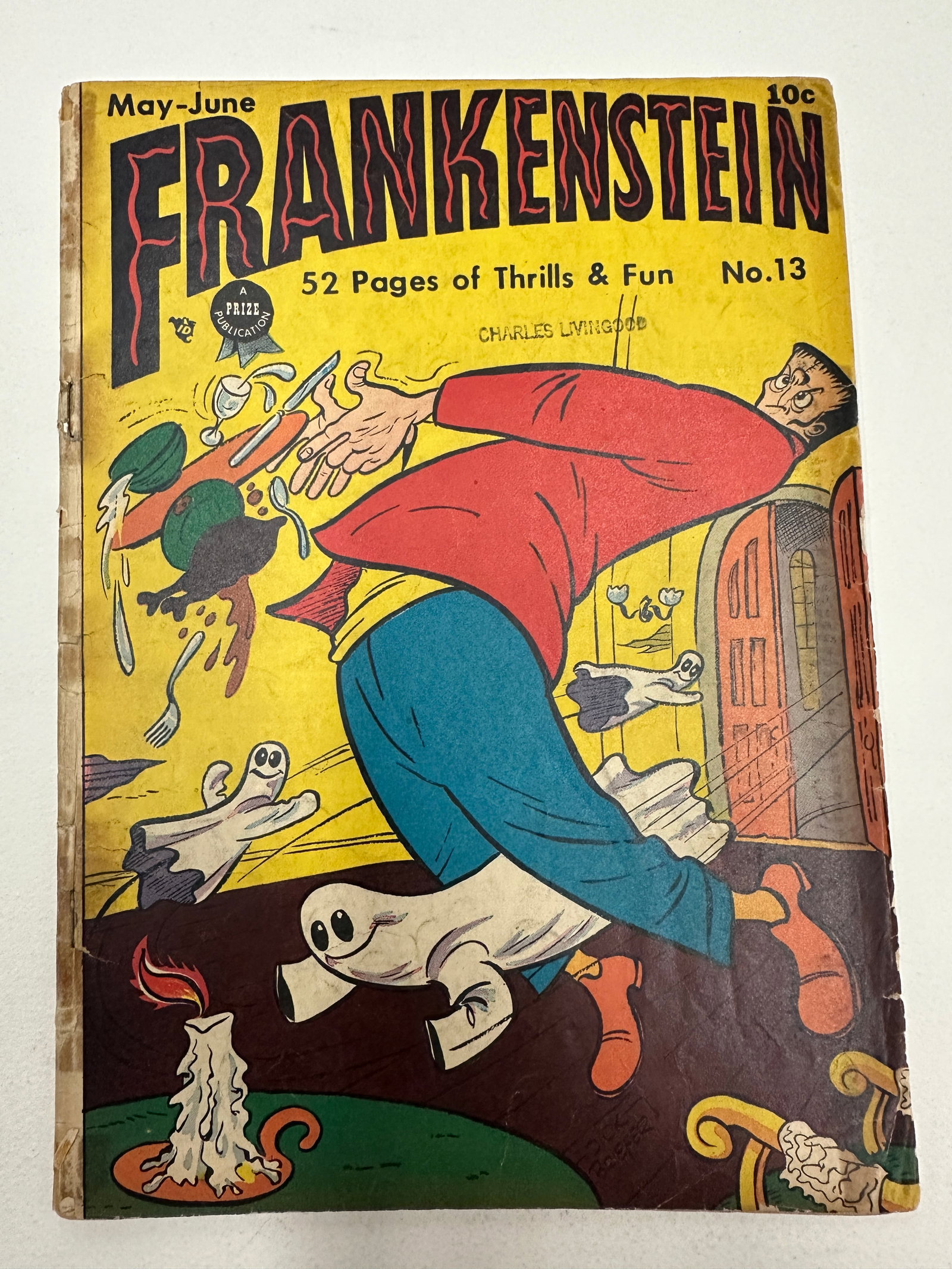 Frankenstein #13 Comic Book, Prize Publications, May-June 1947: Frankenstein #13 published by Prize Publications, dated May-June 1947, priced at 10 cents on the cover. This is part of the humorous Frankenstein comic series created by Dick Briefer, which reimagined