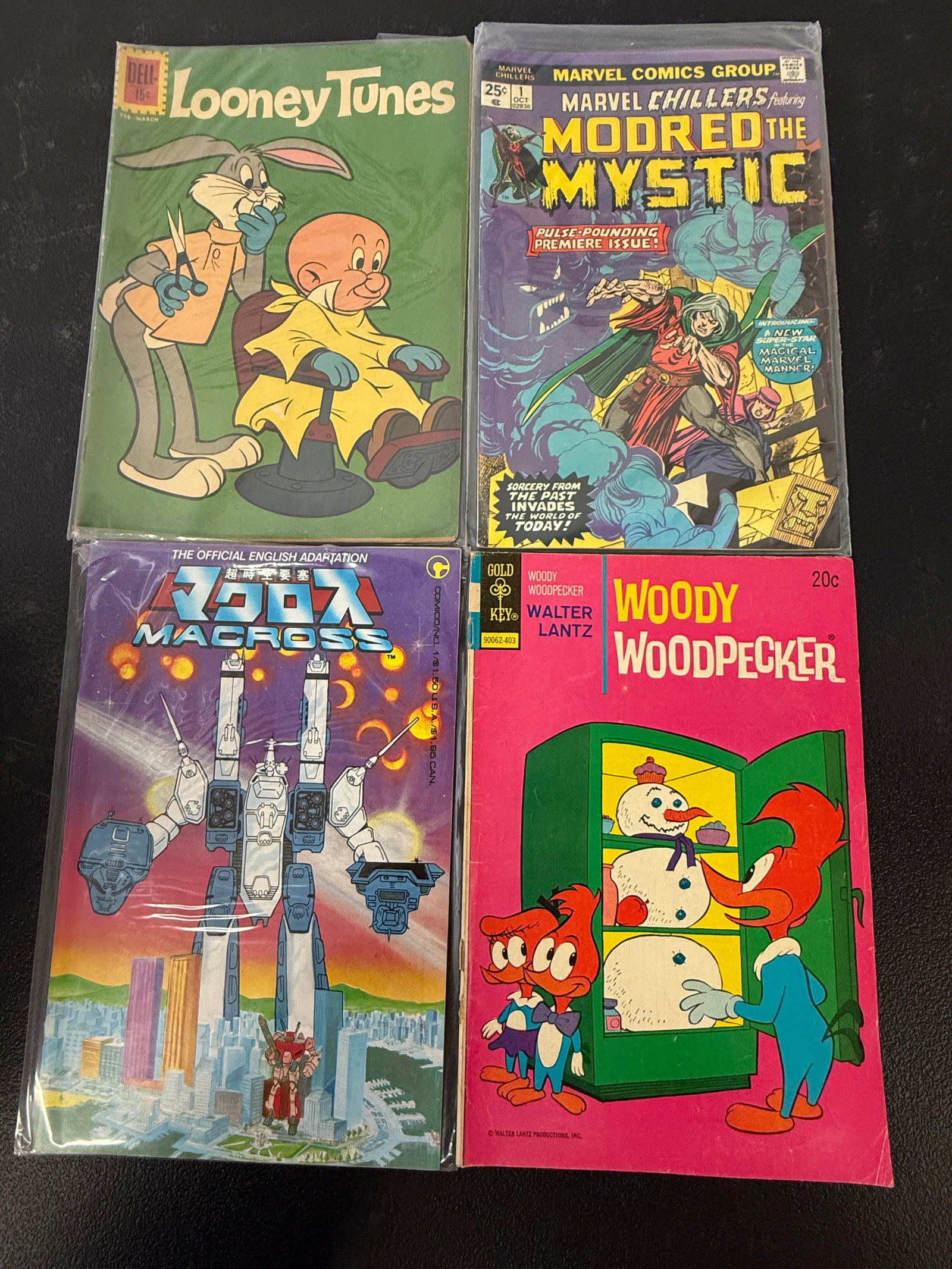 Mixed Vintage Comic Lot of 4 — Dell Looney Tunes, Marvel Chillers Modred the Mystic #1, Macross (1 of 2)