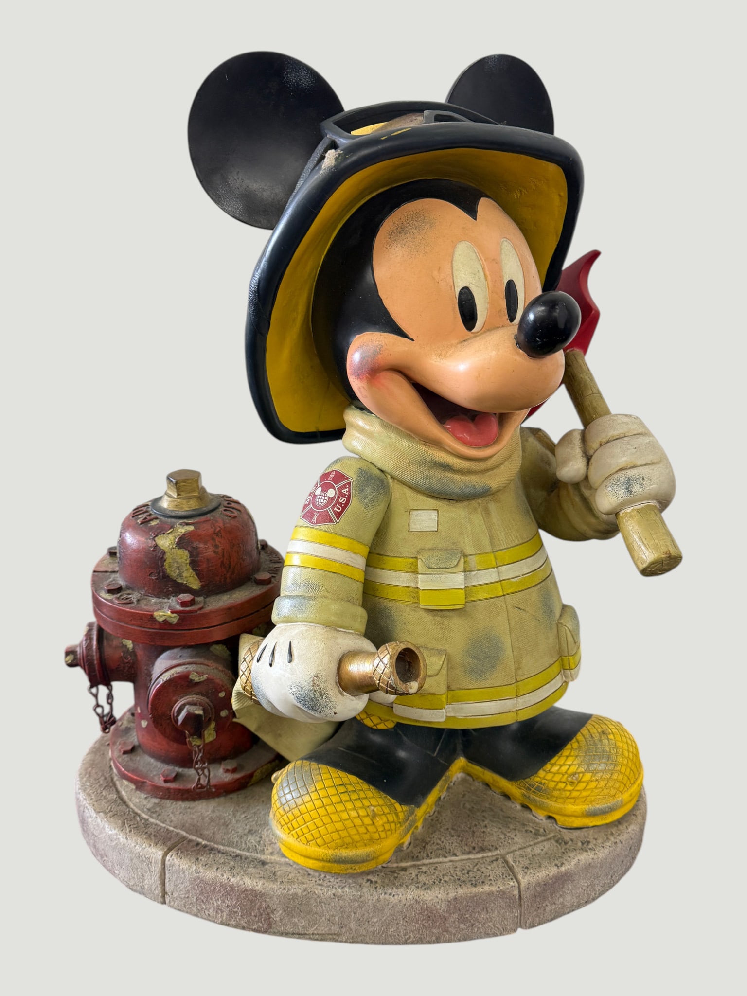Disney Mickey Mouse Firefighter Figurine Statue with Fire Hydrant Base (1 of 5)