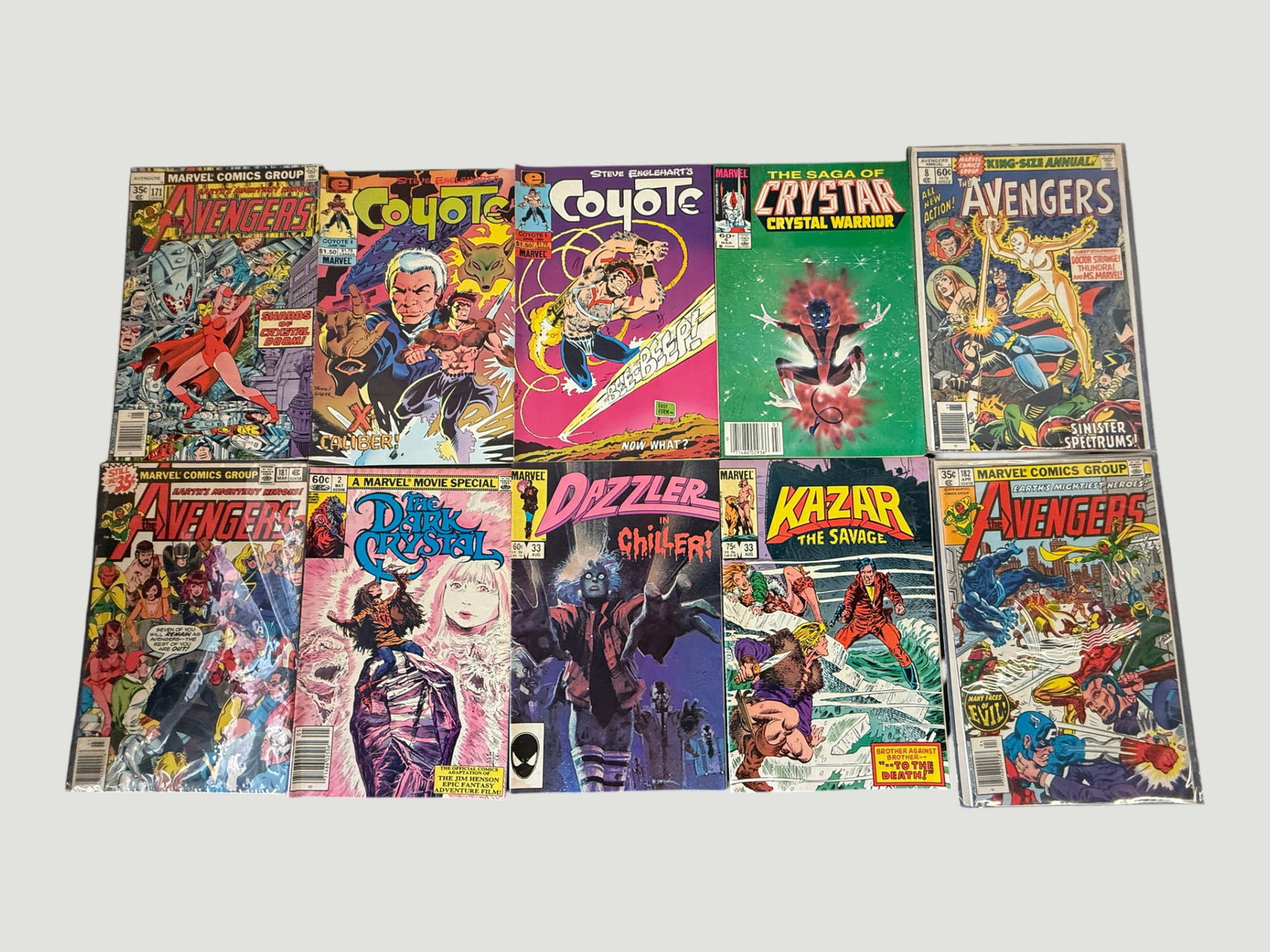 Marvel Comics Mixed Lot x10 — Avengers, Coyote, Dazzler, Ka-Zar, Dark Crystal 1970s–80s (1 of 2)