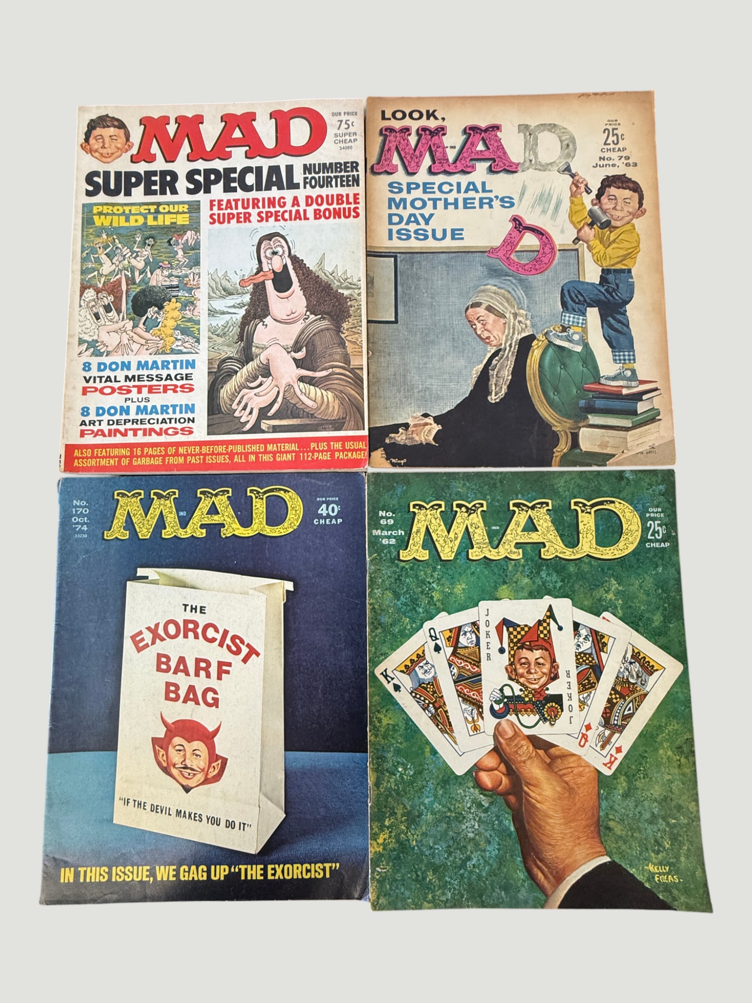 MAD Magazine Lot of 4 Issues: #69 (1962), #79, #170 (1974), Super Special #14 (1 of 2)