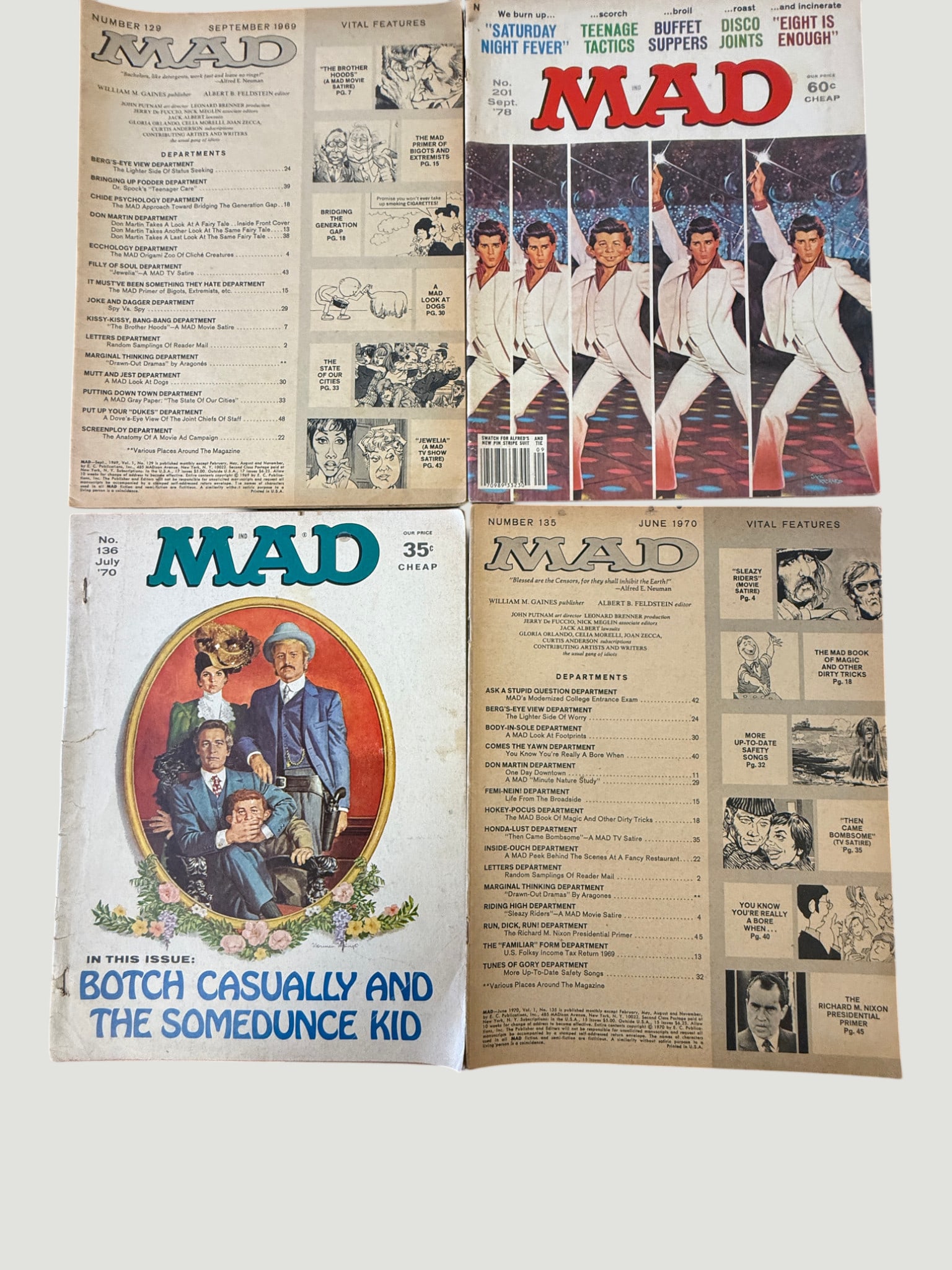 MAD Magazine Lot of 4 Issues: #129, #135, #138, #201 (1969–1978) (1 of 2)