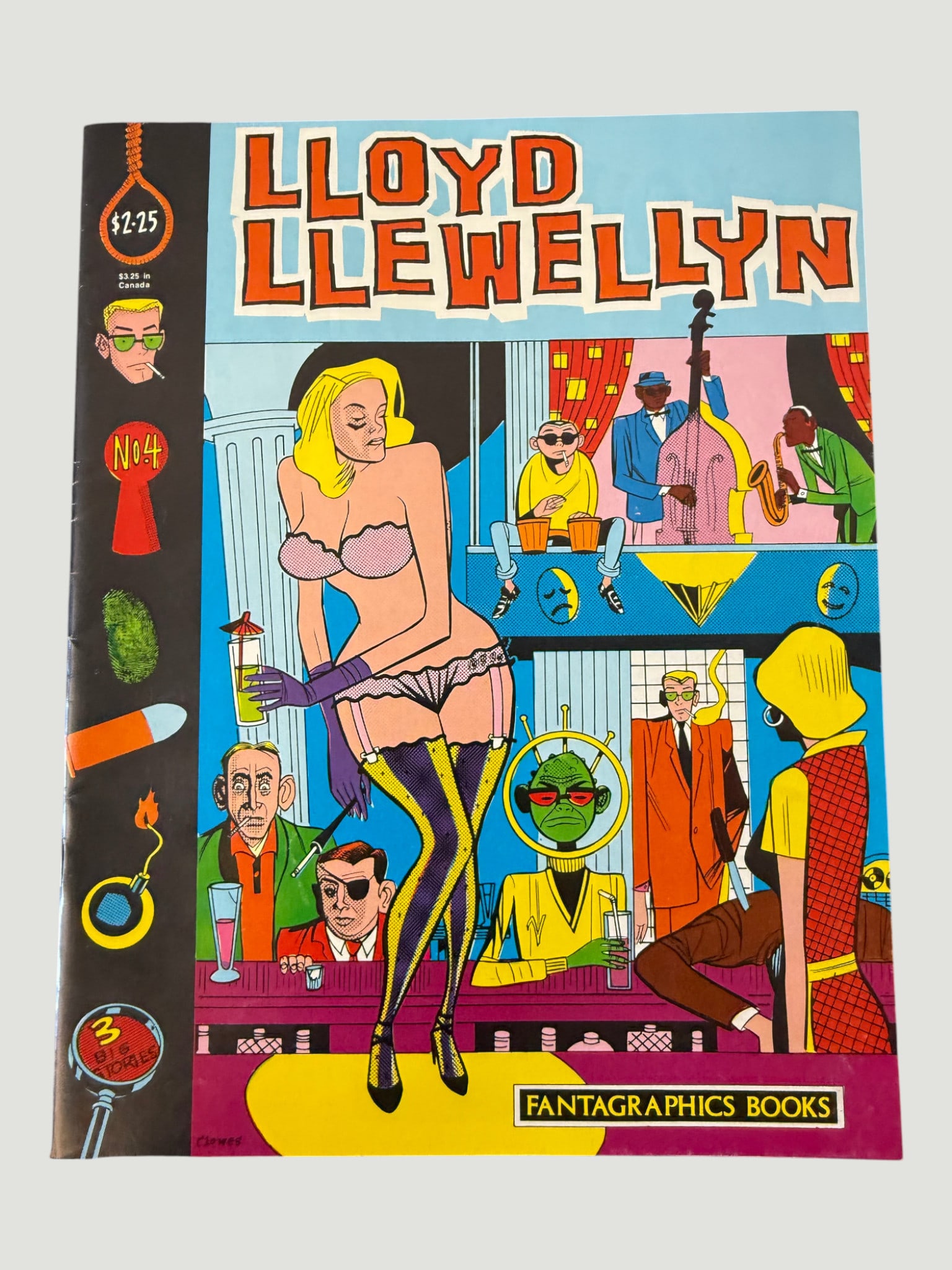 Lloyd Llewellyn #4 — Daniel Clowes, Fantagraphics Books, 1987: Lloyd Llewellyn #4, published by Fantagraphics Books, written and illustrated by Daniel Clowes, circa 1987. This early work by Clowes predates his celebrated 'Eightball' series and features his distin