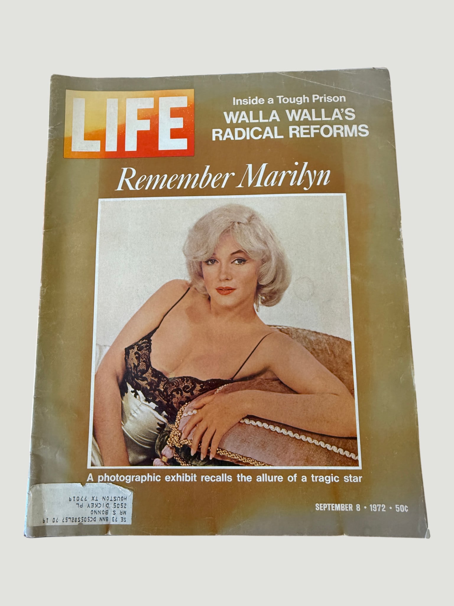 LIFE Magazine September 8, 1972 - 'Remember Marilyn' Monroe Tribute Issue: A September 8, 1972 issue of LIFE Magazine featuring a special tribute to Marilyn Monroe titled 'Remember Marilyn,' described as 'a photographic exhibit recalls the allure of a tragic star.' The cover