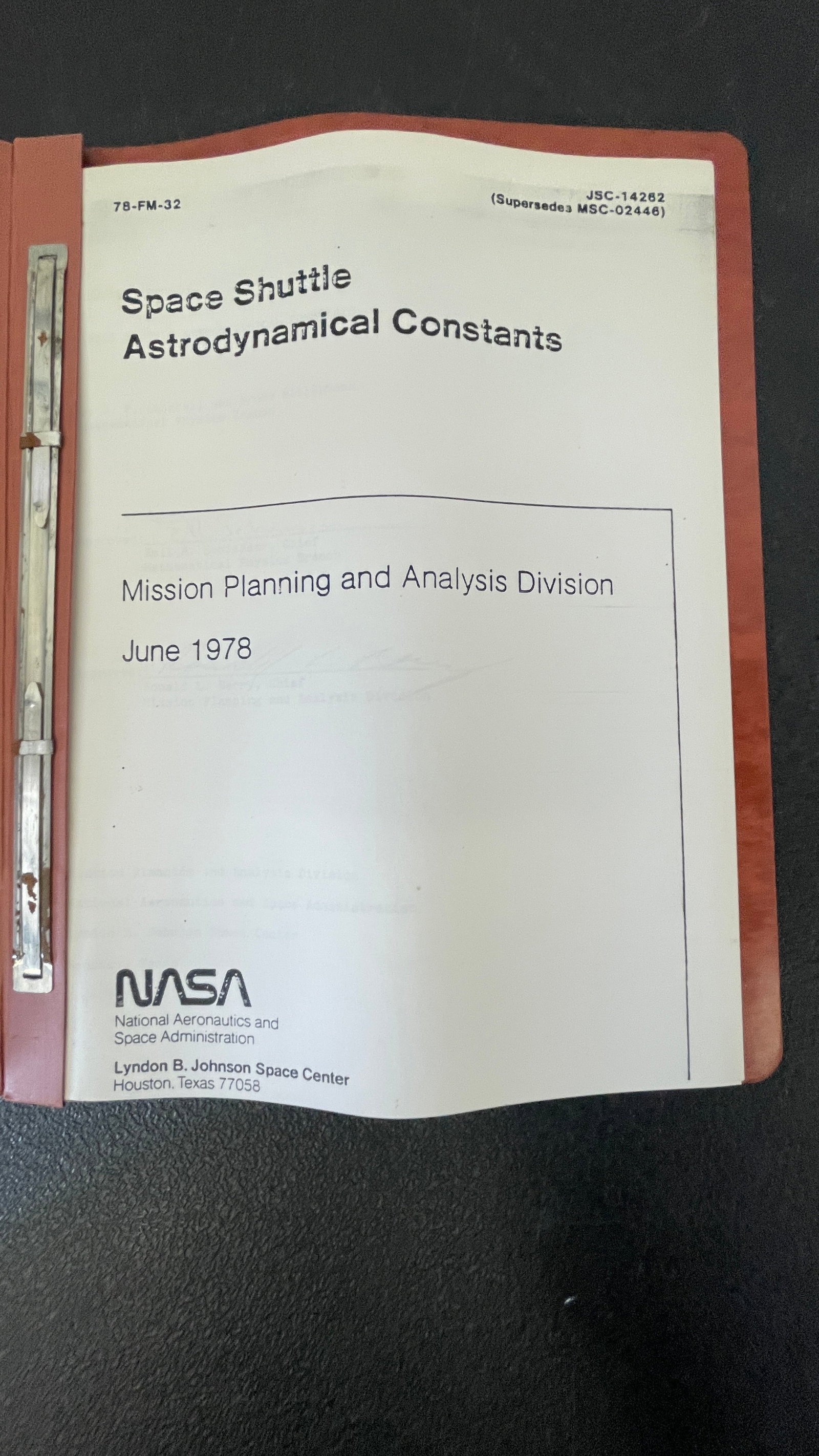 NASA JSC-14262 Space Shuttle Astrodynamical Constants Manual, June 1978 (1 of 3)