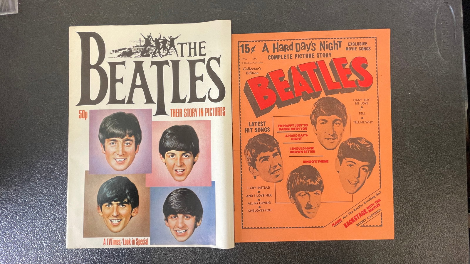 The Beatles Vintage Magazine Lot: TV Times Special & A Hard Day's Night 1964: A pair of vintage Beatles publications comprising two items: a UK 'The Beatles: Their Story in Pictures' TV Times/Look-In Special priced at 50p, featuring colour portrait photographs of all four