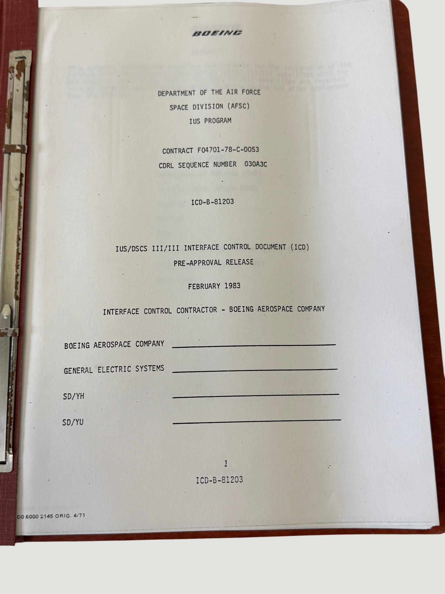 NASA Boeing Space Division 1983 Interface Control Document Binder - 2