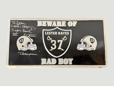 Lester Hayes #37 Raiders 'Beware of Bad Boy' Signed License Plate Novelty