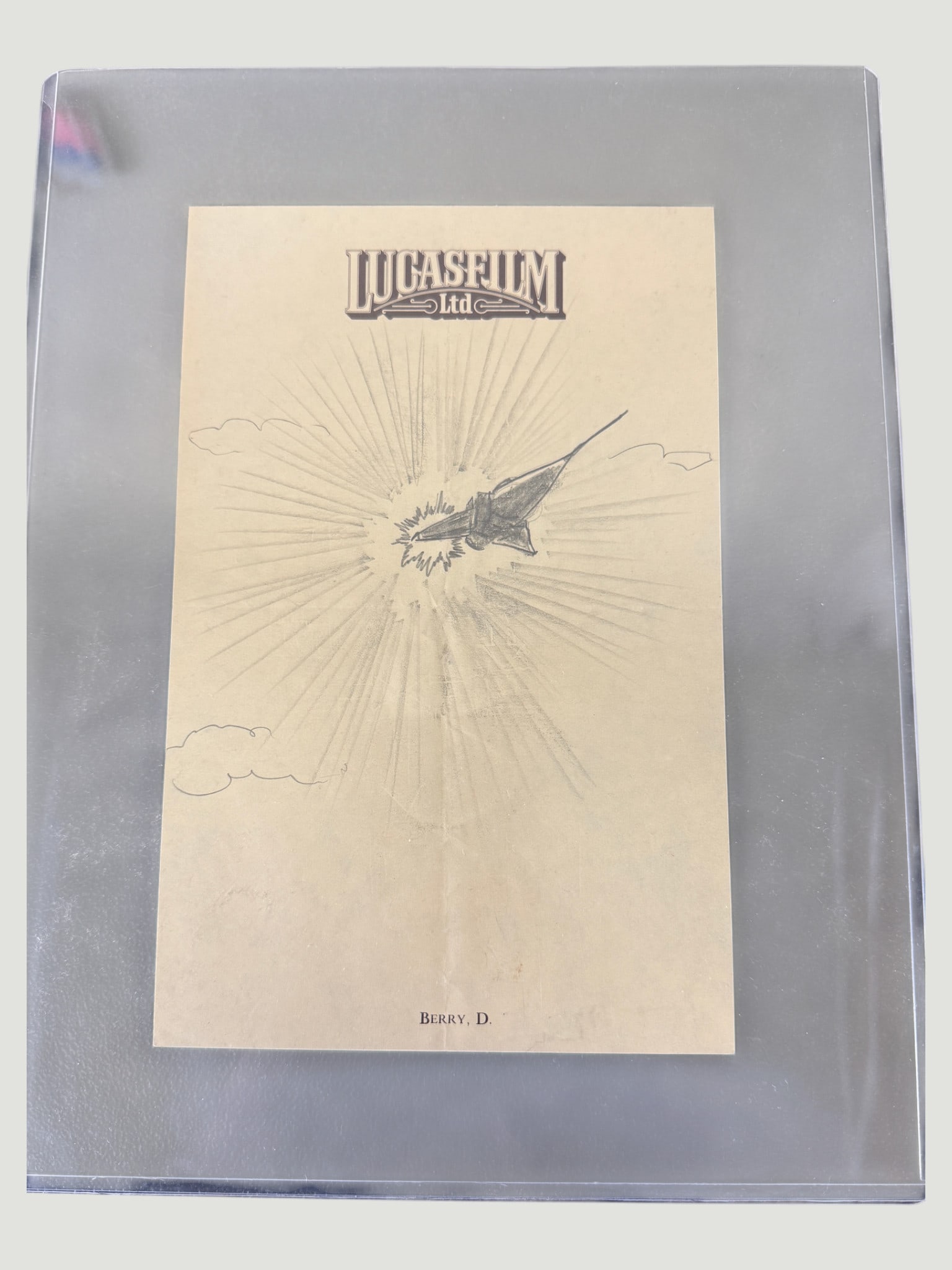 Lucasfilm Ltd Original Concept Art Sketch on Letterhead, 'Berry, D.' Spaceship (1 of 2)