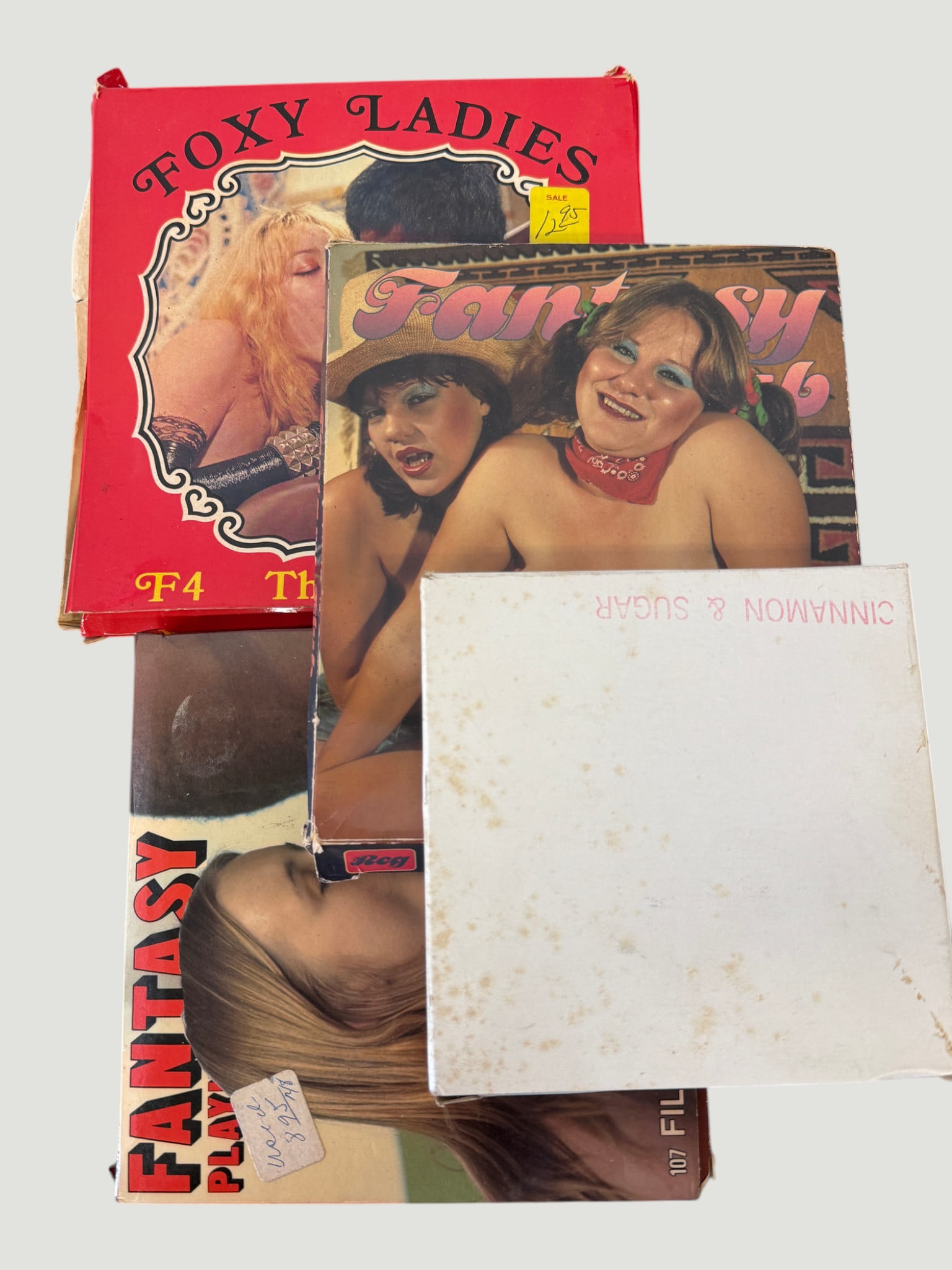 Vintage Adult Super 8mm Film & Collectibles Lot – 1970s/80s, 4 Items: A collection of vintage adult entertainment collectibles comprising four items: two Super 8mm film reels in original boxes including 'Gypsy Women' (OZ Films, Super 8) and 'Hollywood Hooters Fuck-A-Tho