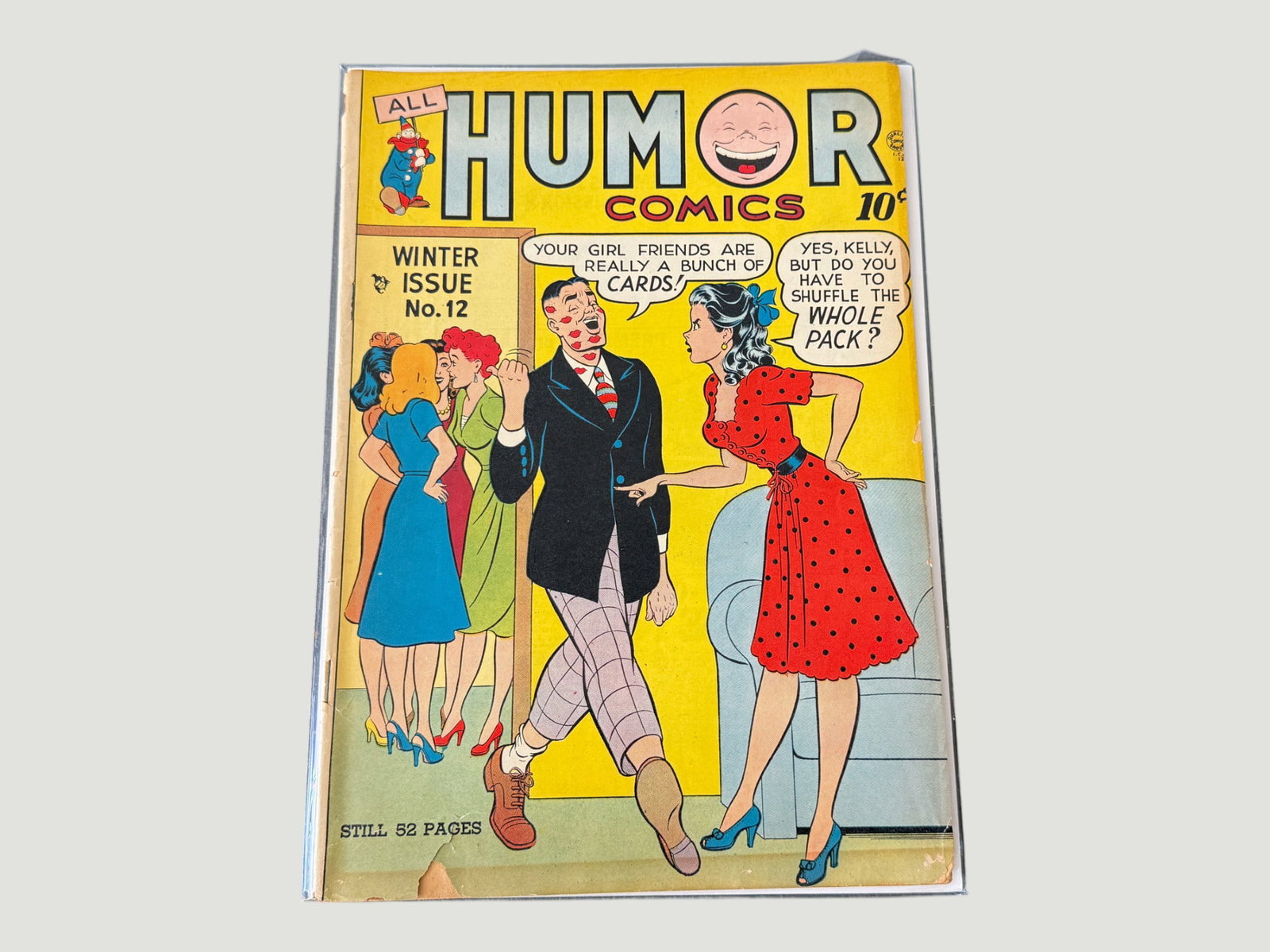 All Humor Comics #12 Winter Issue, Quality Comics, c.1948: All Humor Comics issue #12, Winter edition, published by Quality Comics Group, priced at 10 cents with 52 pages of content. The cover features a classic mid-century humor scenario with a young man cov