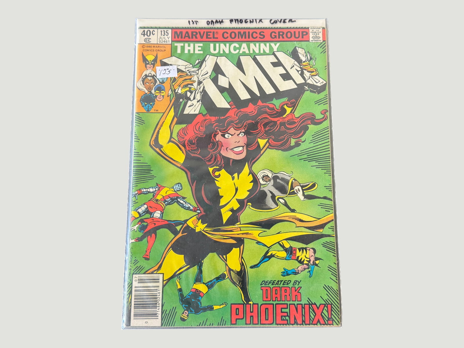 Uncanny X-Men #135 Marvel Comics 1980 — 1st Dark Phoenix Cover: The Uncanny X-Men #135, published by Marvel Comics Group, cover dated July 1980, priced at 40 cents. This landmark Bronze Age issue features the first cover appearance of Dark Phoenix (Jean Grey), a p