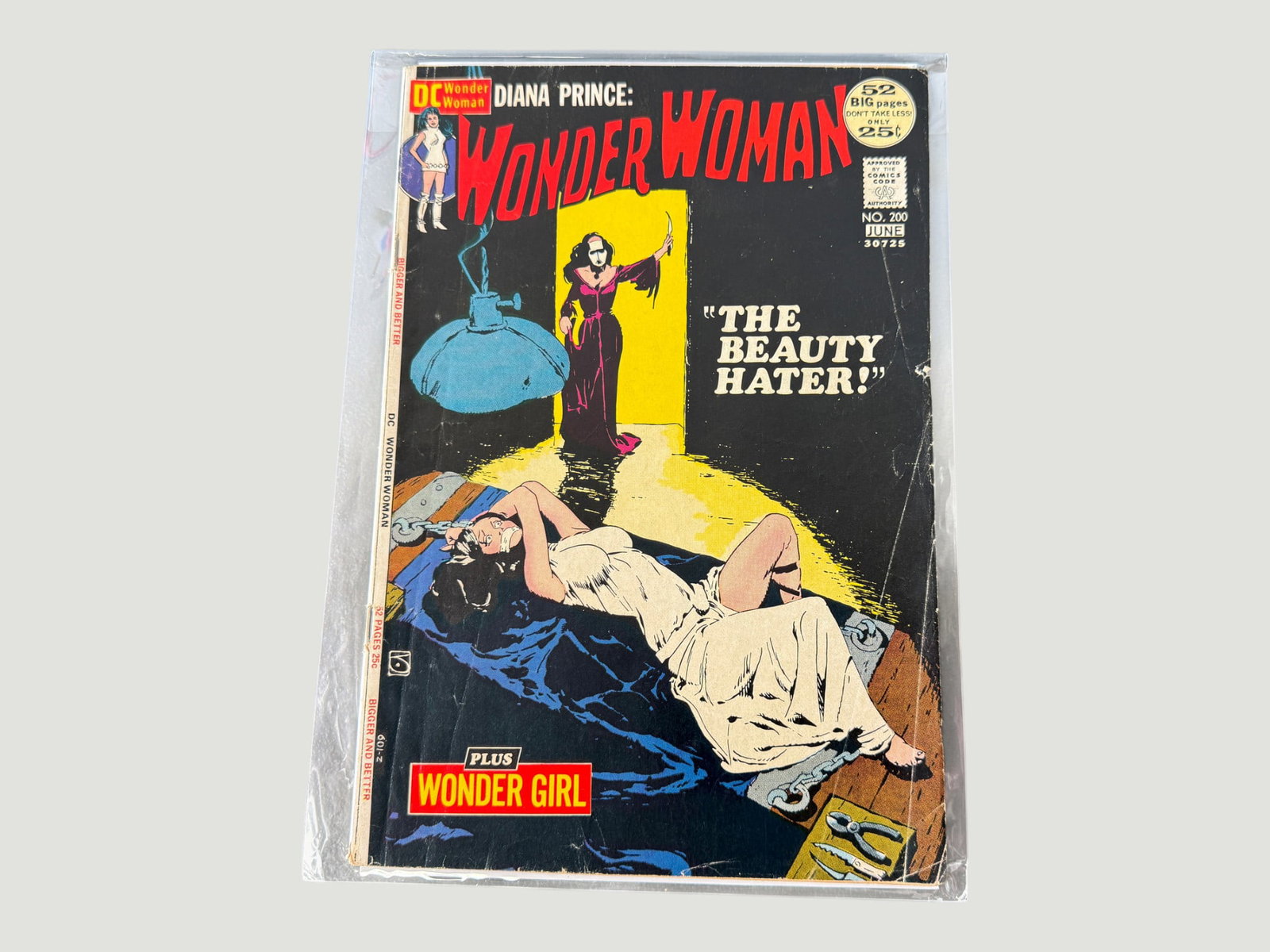 DC Comics Wonder Woman #200 'The Beauty Hater' Diana Prince June 1972: Wonder Woman #200 published by DC Comics, cover dated June 1972, featuring the story 'The Beauty Hater' with Diana Prince as Wonder Woman. This landmark 200th issue is a 52-page giant ('Big Pages') ed