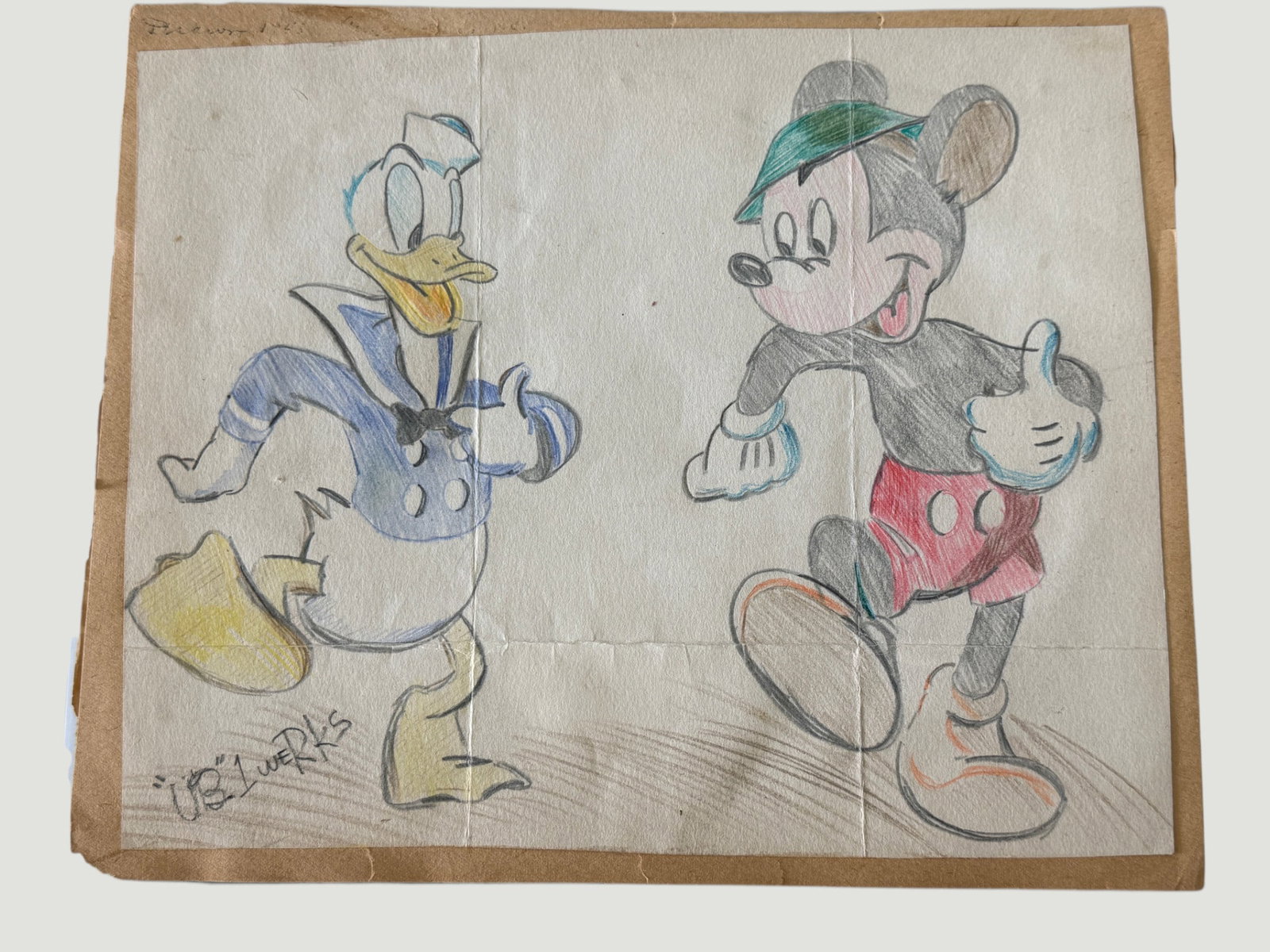 Pencil/Colored Drawing Mickey Mouse & Donald Duck Signed Ub Iwerks (1 of 3)
