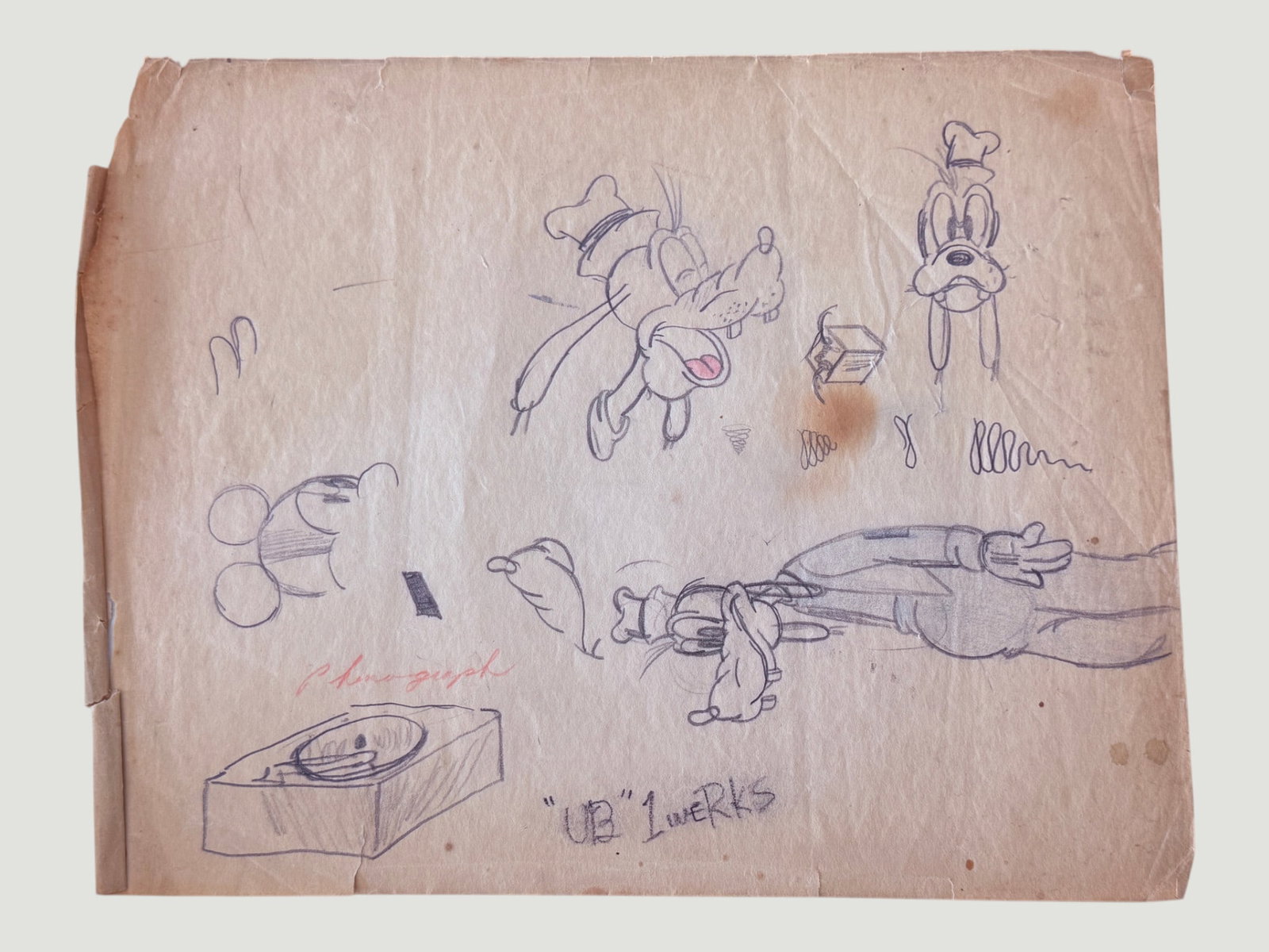 Disney Animation Sketch Sheet — Mickey Mouse & Goofy Signed Ub Iwerks (1 of 3)