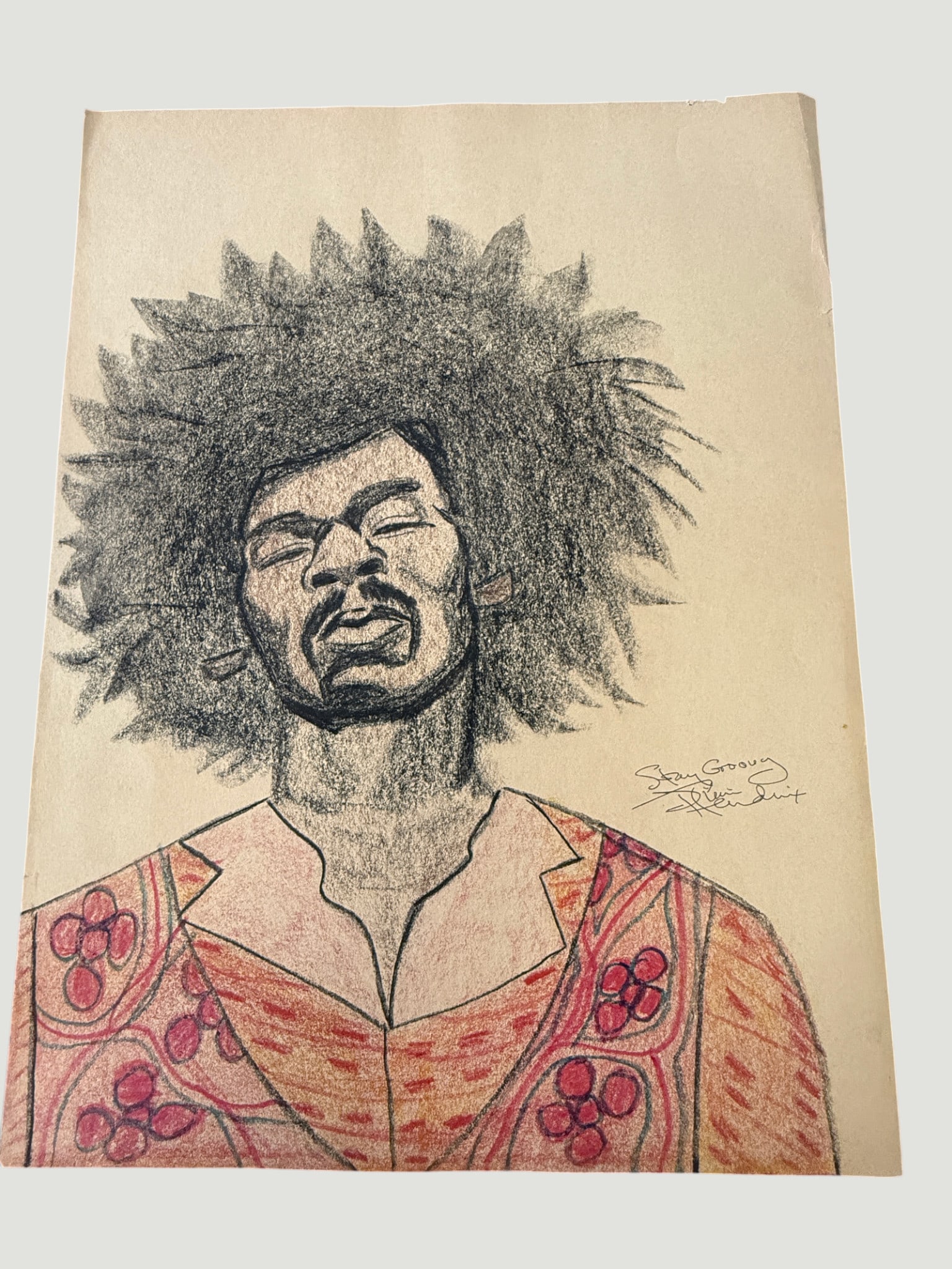 Jimi Hendrix Original Signed Sketch Drawing by Dwight Russ, 'Stay Groovy' Autograph (1 of 3)