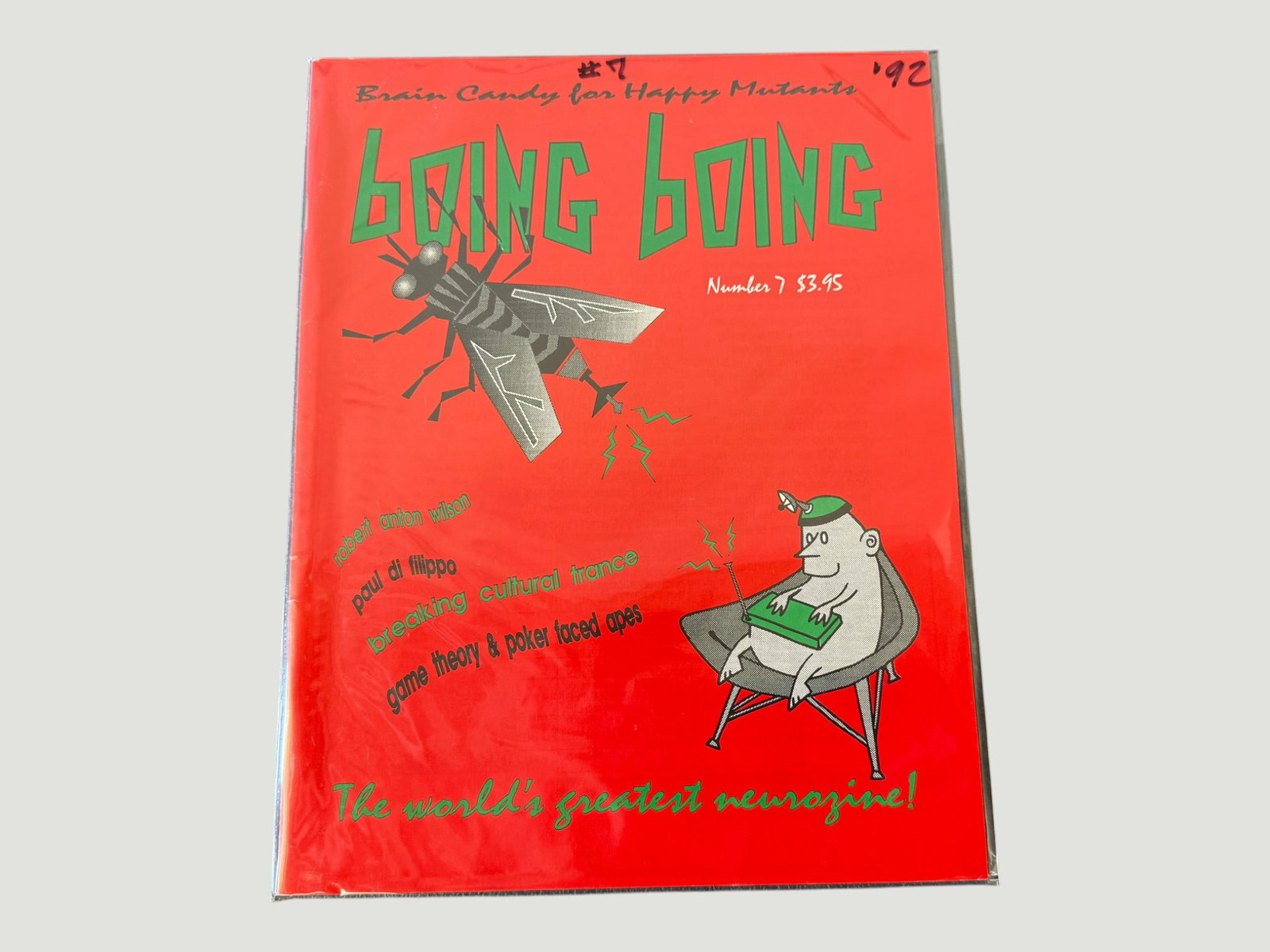 Boing Boing Magazine #7 (1992) — 'The World's Greatest Neurozine': A copy of Boing Boing Number 7 (1992), the influential counter-culture print zine subtitled 'Brain Candy for Happy Mutants' and self-proclaimed 'The World's Greatest Neurozine,' priced originally at $