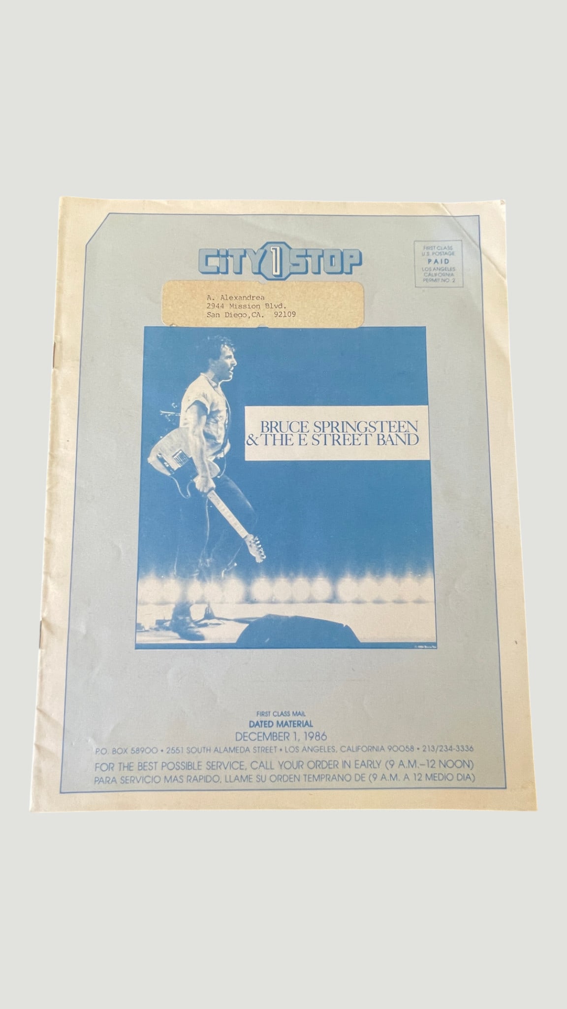 Bruce Springsteen & The E Street Band City 1 Stop Mailer Flyer December 1986 (1 of 3)