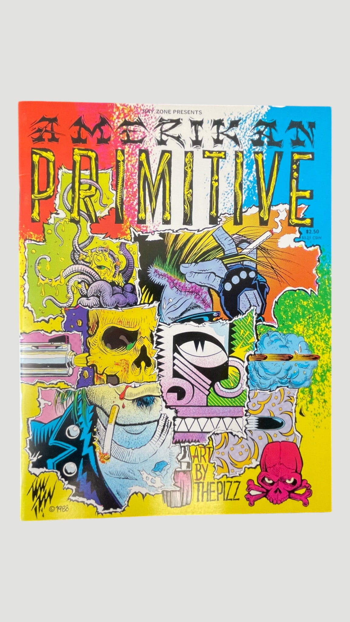 Amerikan Primitive #1 (1988) Ray Zone Presents, Art by The Pizz: A striking underground/alternative comic publication from 1988, presented by Ray Zone and featuring artwork by 'The Pizz' (Chris Pizzino), a prominent figure in the Los Angeles lowbrow and punk art sc