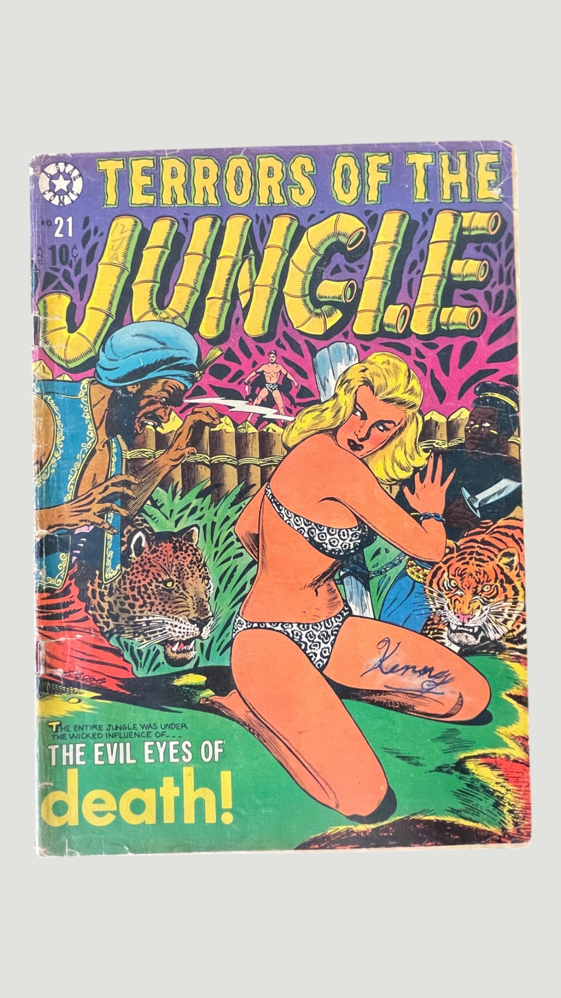 Terrors of the Jungle #21 (Star Publications, 1954) Golden Age Horror Comic: Terrors of the Jungle #21, published by Star Publications in 1954, priced at 10 cents. This Golden Age jungle/horror comic features a striking cover with a damsel-in-distress surrounded by exotic big
