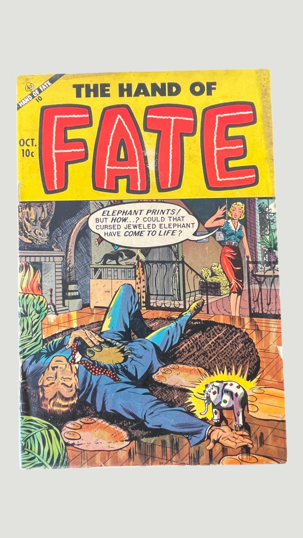 The Hand of Fate #10 — Ace Periodicals, October 1952 Golden Age Horror Comic: The Hand of Fate #10, published by Ace Periodicals and dated October 1952, is a Golden Age horror/mystery anthology comic retailing at the original cover price of 10 cents. The cover features a dramat