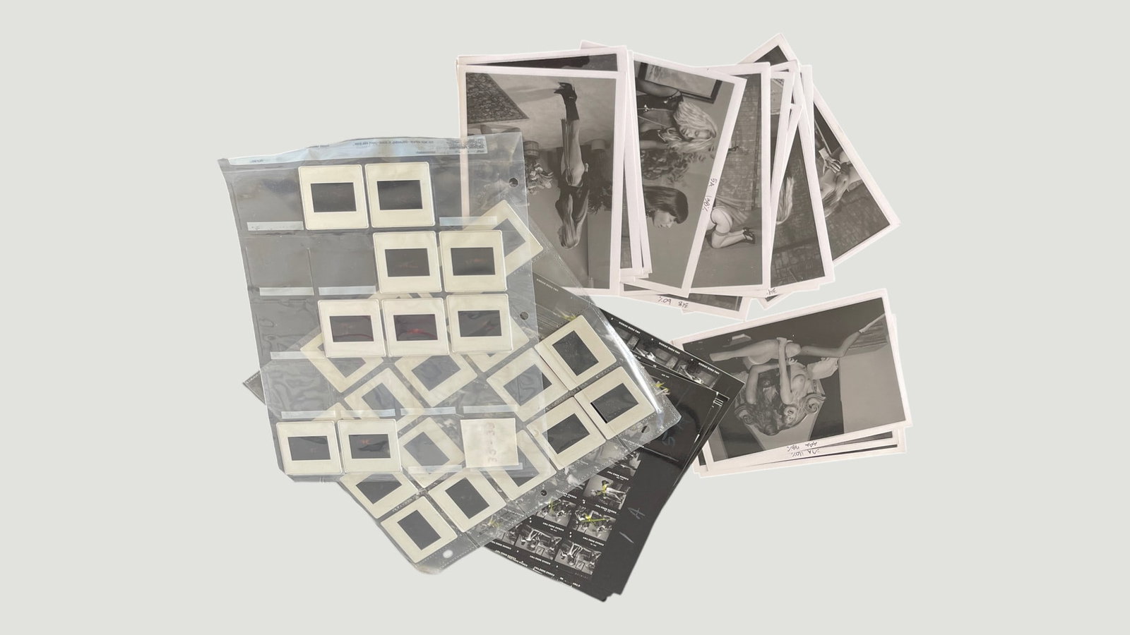 Vintage Photography Archive: 35mm Slides, B&W Prints & Contact Sheets c.1970s-80s: A substantial collection of vintage photographic materials comprising approximately 20+ mounted 35mm colour transparency slides in plastic sleeve pages, a large quantity of black-and-white photographi