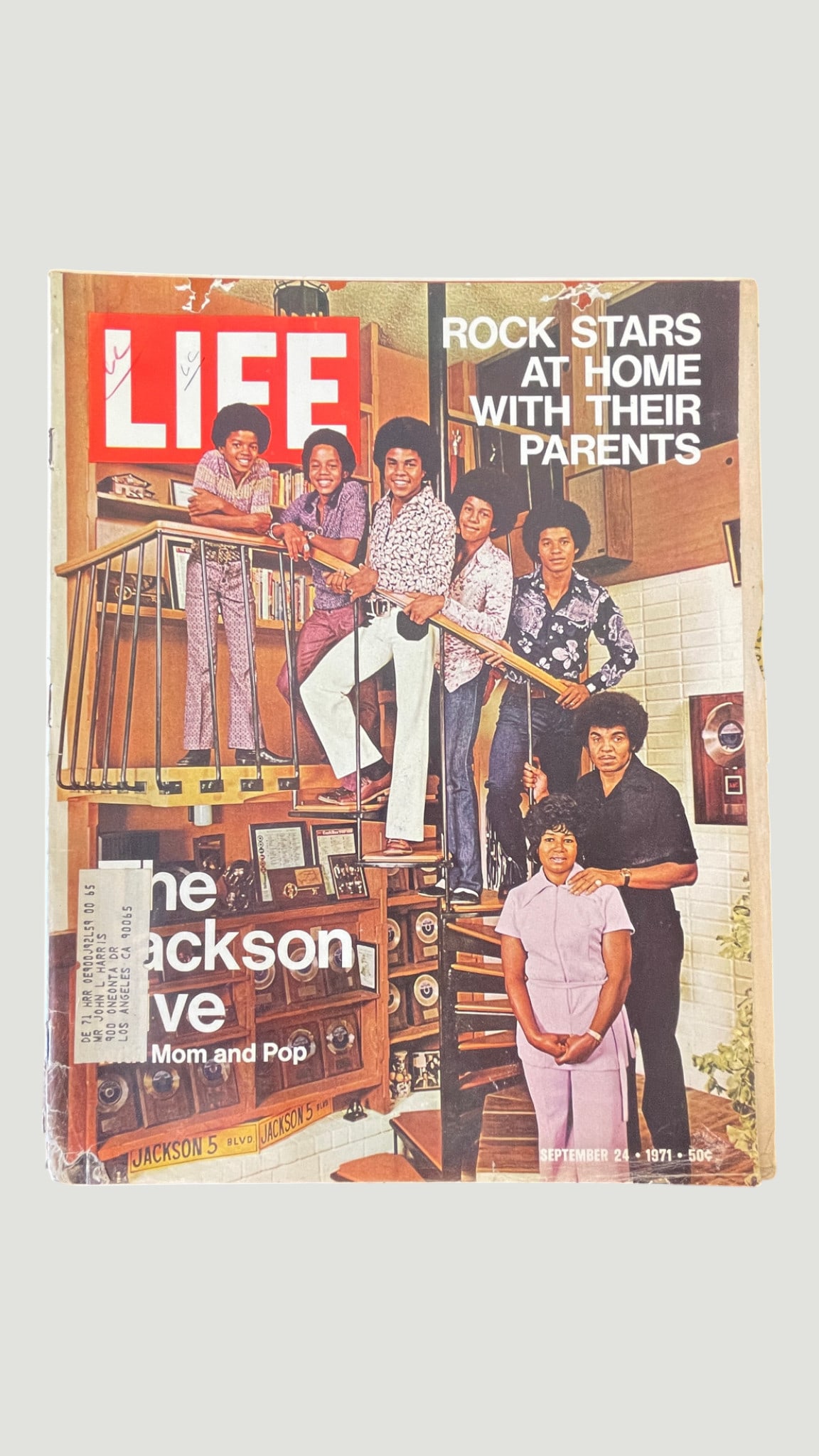 LIFE Magazine September 24, 1971 — The Jackson Five with Mom and Pop Cover: A September 24, 1971 issue of LIFE Magazine featuring The Jackson 5 on the cover, photographed at home with their parents Katherine and Joe Jackson. The cover story is part of a 'Rock Stars at Home wi