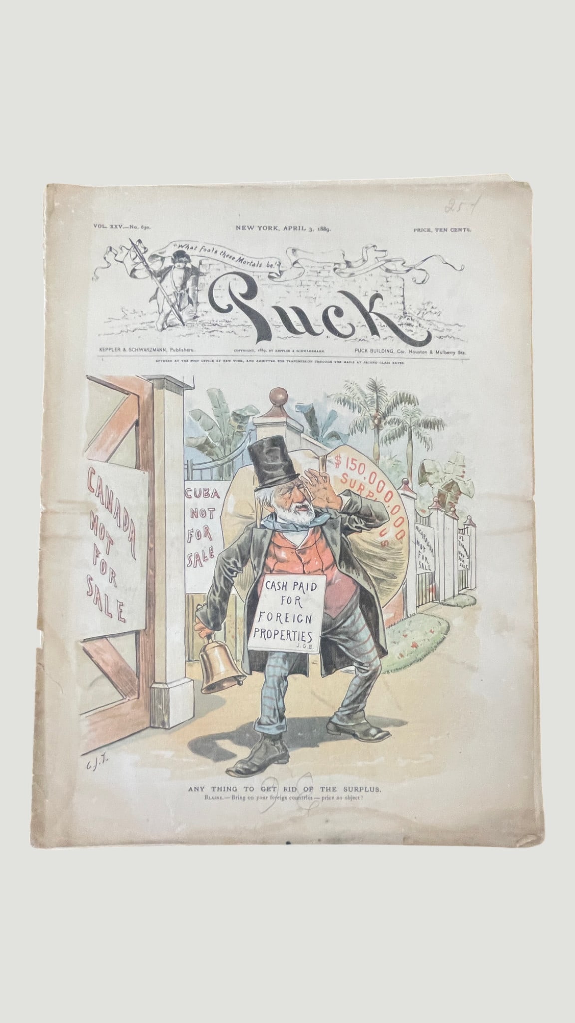 Puck Magazine Vol. XXV No. 630, April 3, 1889 — Political Cartoon Cover (1 of 3)