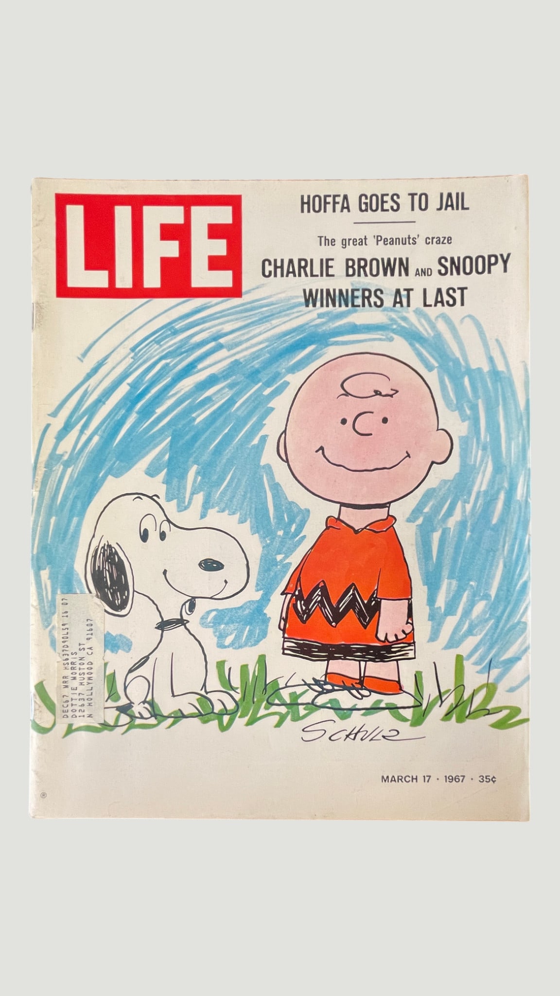 LIFE Magazine March 17, 1967 – Charlie Brown & Snoopy Peanuts Cover by Schulz: A vintage issue of LIFE Magazine dated March 17, 1967, featuring an iconic cover illustration of Charlie Brown and Snoopy by Charles M. Schulz, tied to the headline 'The Great Peanuts Craze – Charli