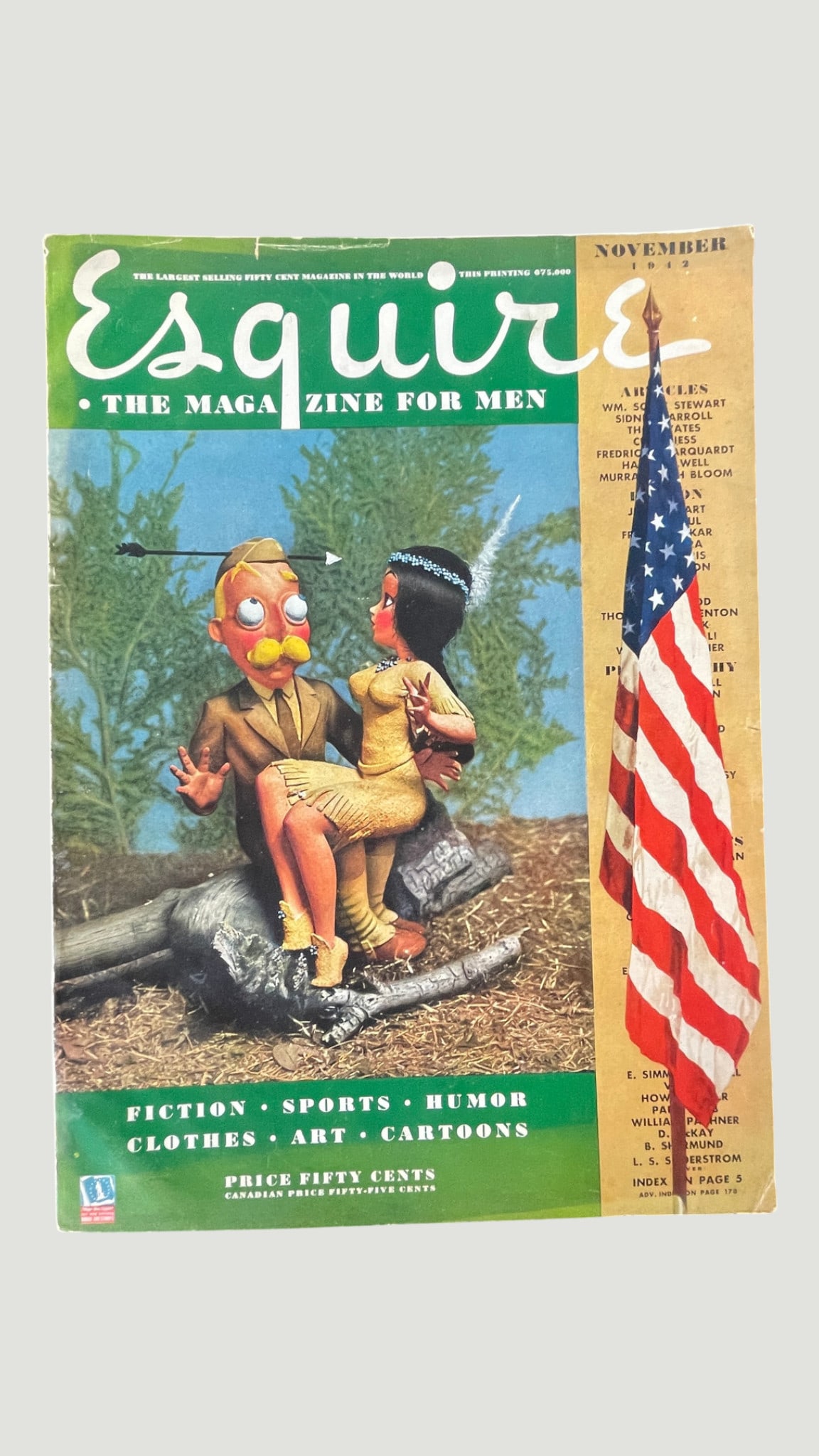 Esquire Magazine - The Magazine for Men, November 1942 Wartime Issue: A November 1942 issue of Esquire: The Magazine for Men, one of America's most iconic men's publications, priced at fifty cents with a Canadian price of fifty-five cents. The cover features a humorous 