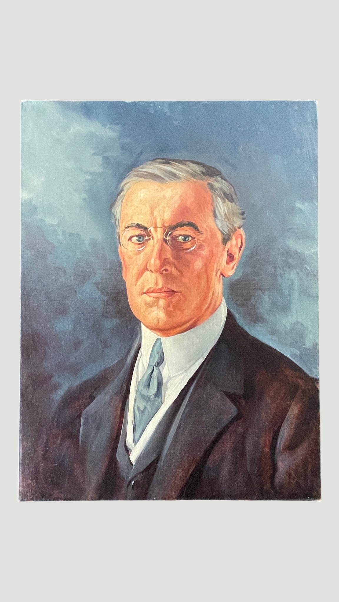 Reynold Brown (1917-1991) US President Woodrow Wilson Portrait Painting: Reynold Brown (1917-1991) US President Woodrow Wilson Portrait Painting. 12" x 16".