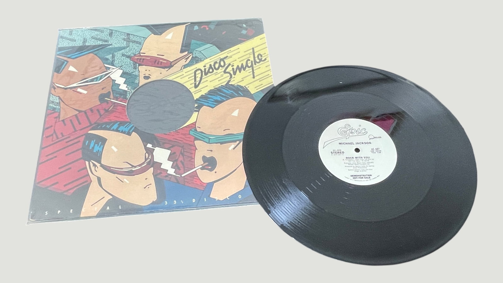 Michael Jackson 'Rock With You' Epic Records Promo Disco Single 12" Vinyl 1979: A promotional 12-inch vinyl disco single of Michael Jackson's 'Rock With You' released on Epic Records (catalog number AS 687), marked 'Demonstration - Not For Sale,' indicating this is an original ra