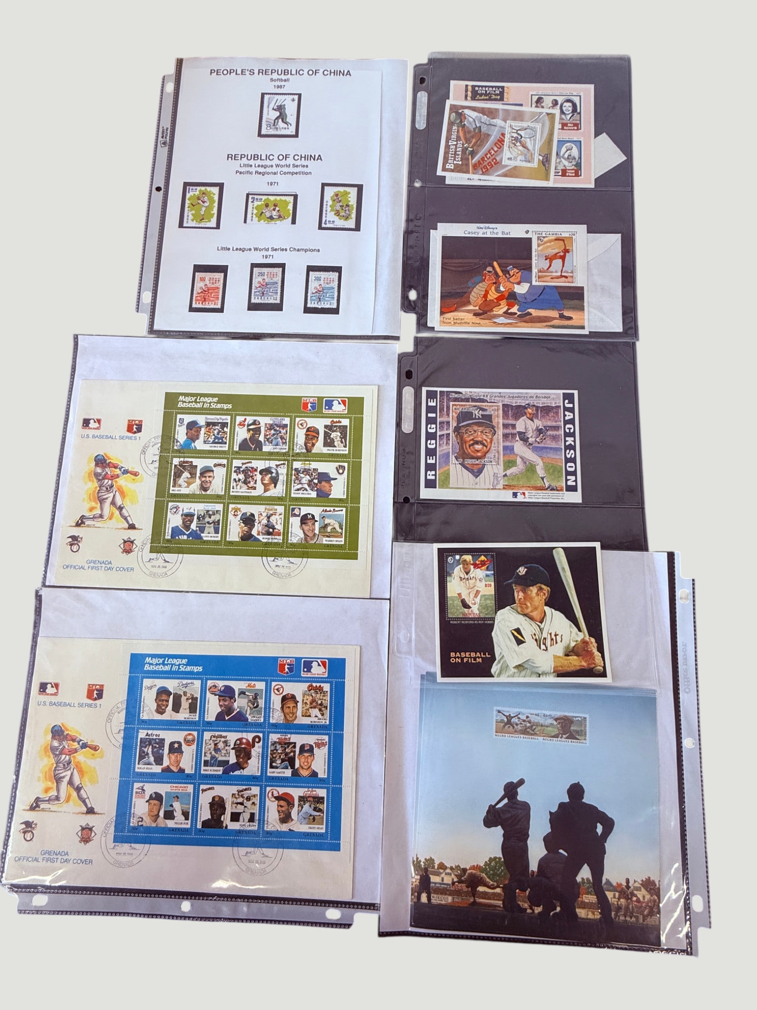 Baseball Philatelic Collection: Stamps, FDCs & Souvenir Sheets, Multi-Nation: A curated collection of baseball-themed philatelic material spanning multiple countries and eras, including People's Republic of China and Republic of China softball/Little League stamps (1971-1987), 
