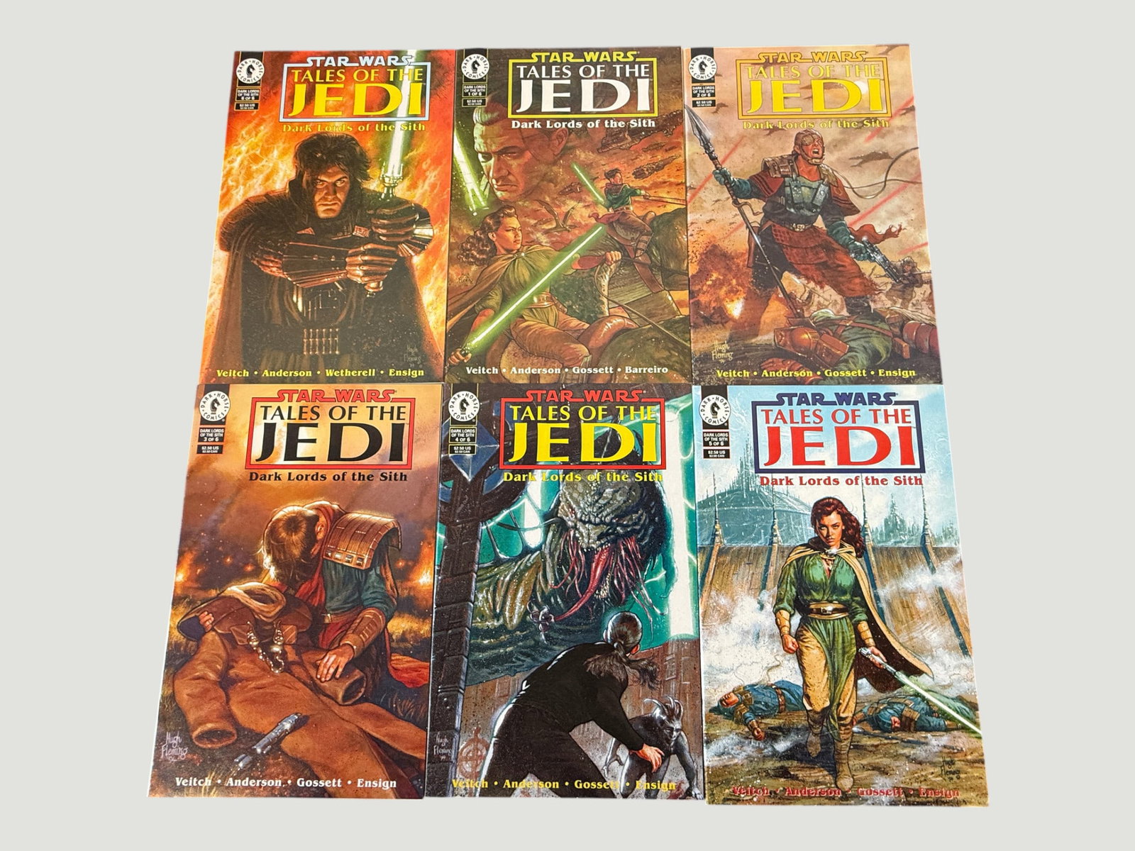 Star Wars: Tales of the Jedi – Dark Lords of the Sith #1-6 Complete Set, Dark Horse: A complete six-issue run of Star Wars: Tales of the Jedi – Dark Lords of the Sith (#1–6), published by Dark Horse Comics in 1994–1995. Written by Tom Veitch and Kevin J. Anderson, with cover art