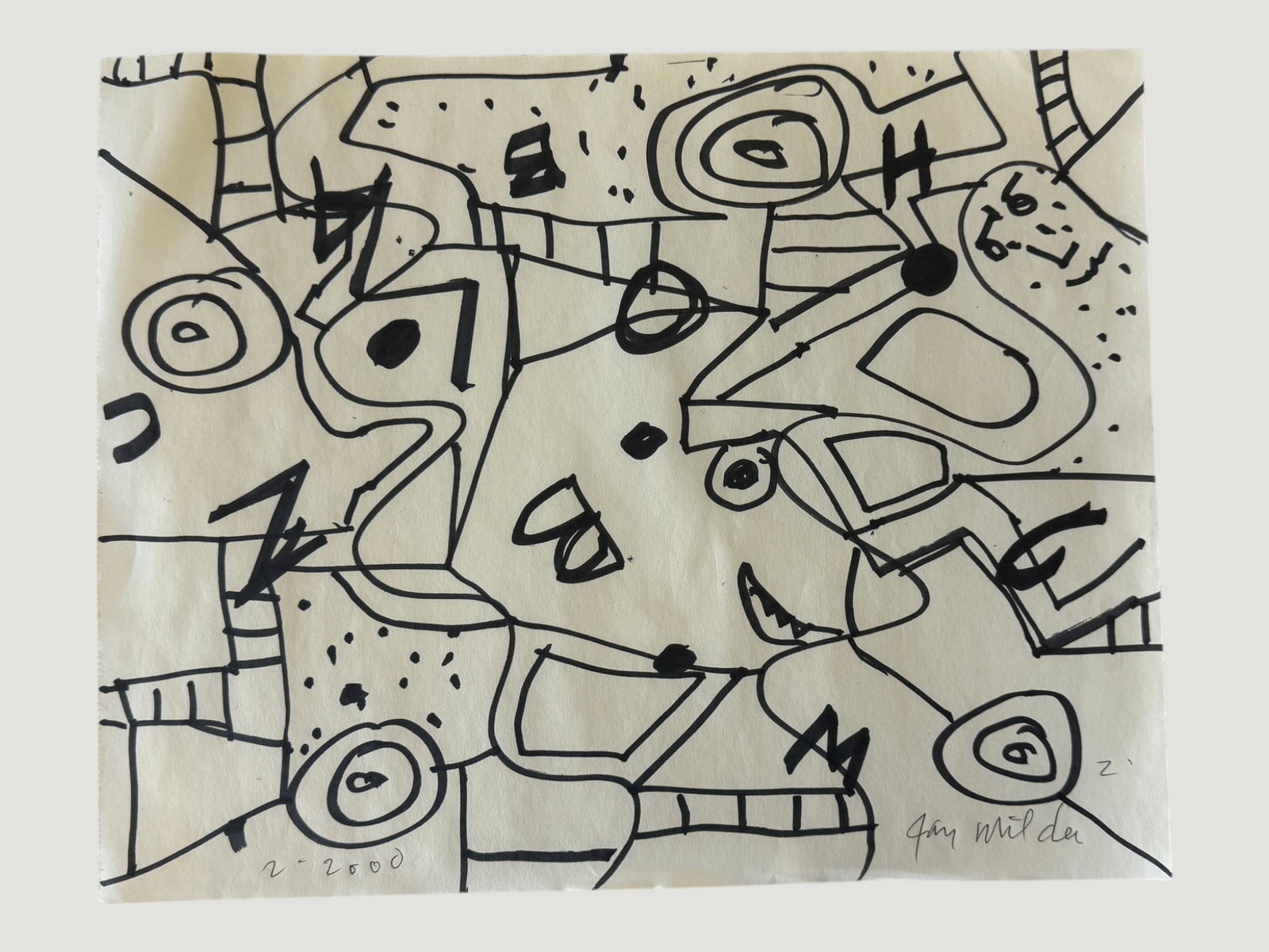 Jay Milder - Original Art Drawing on Paper, Signed and Dated Abstract: Jay Milder - Original Art Drawing on Paper, Signed and Dated Abstract